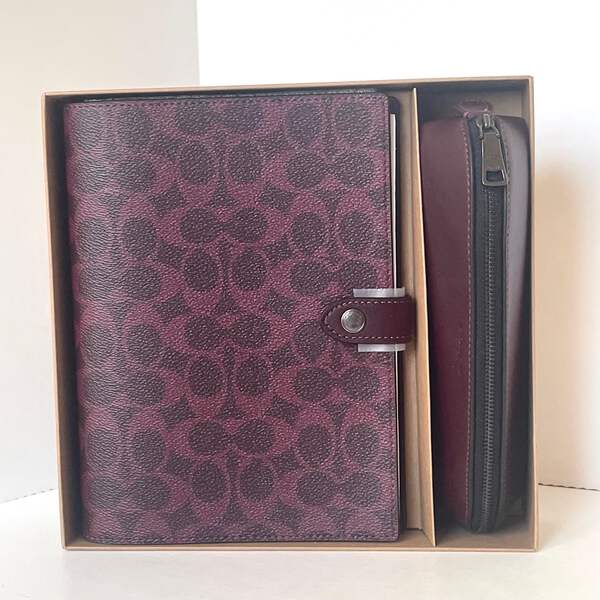 Coach Boxed Notebook And Pencil Case Leather Signature Canvas