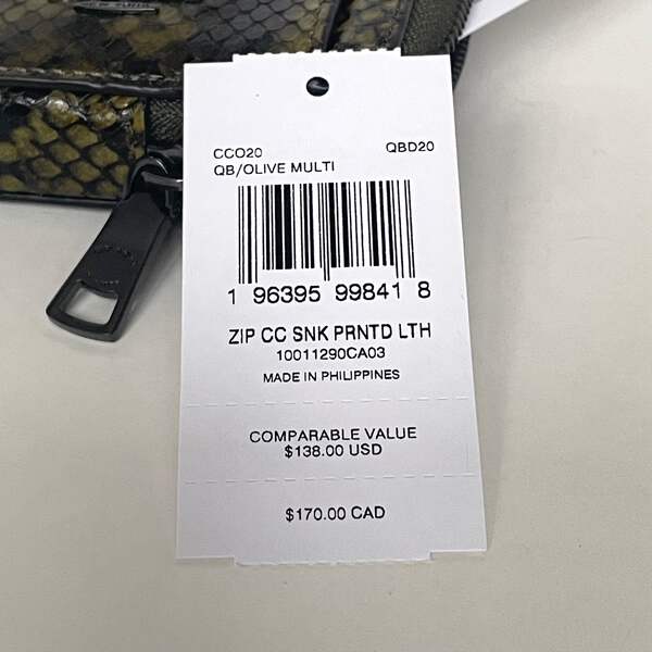 Coach Zip Card Case Leather Snake Print Olive Mini Wallet CCO20