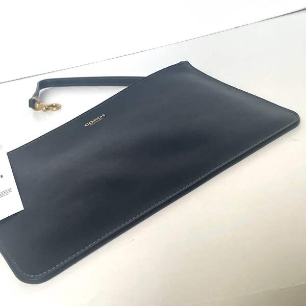 Coach New York Zip Pouch Black Leather Dog Leash Clip Wallet CZ756