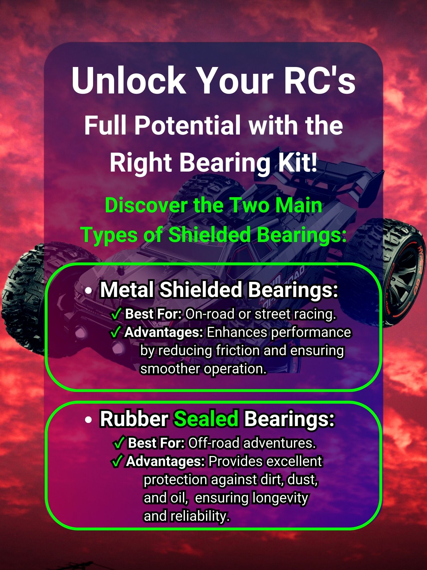 RCScrewZ Rubber Shielded Bearing Kit rcr046r for RedCat Blackout XTE RTR/Pro - Picture 4 of 12