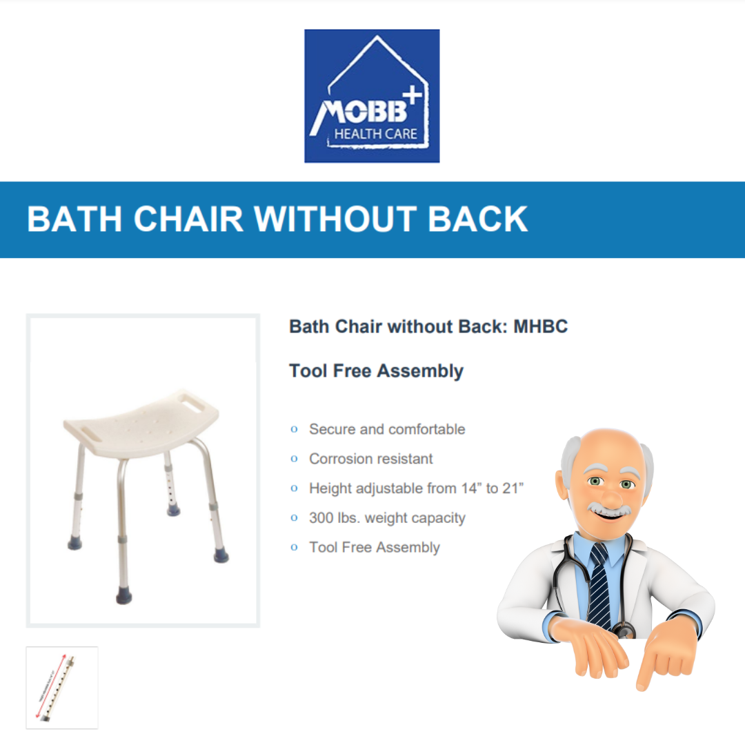 MOBB Bath Chair without Back, Aluminum, Adjustable, Mobility, 300 lbs, White - Picture 9 of 12