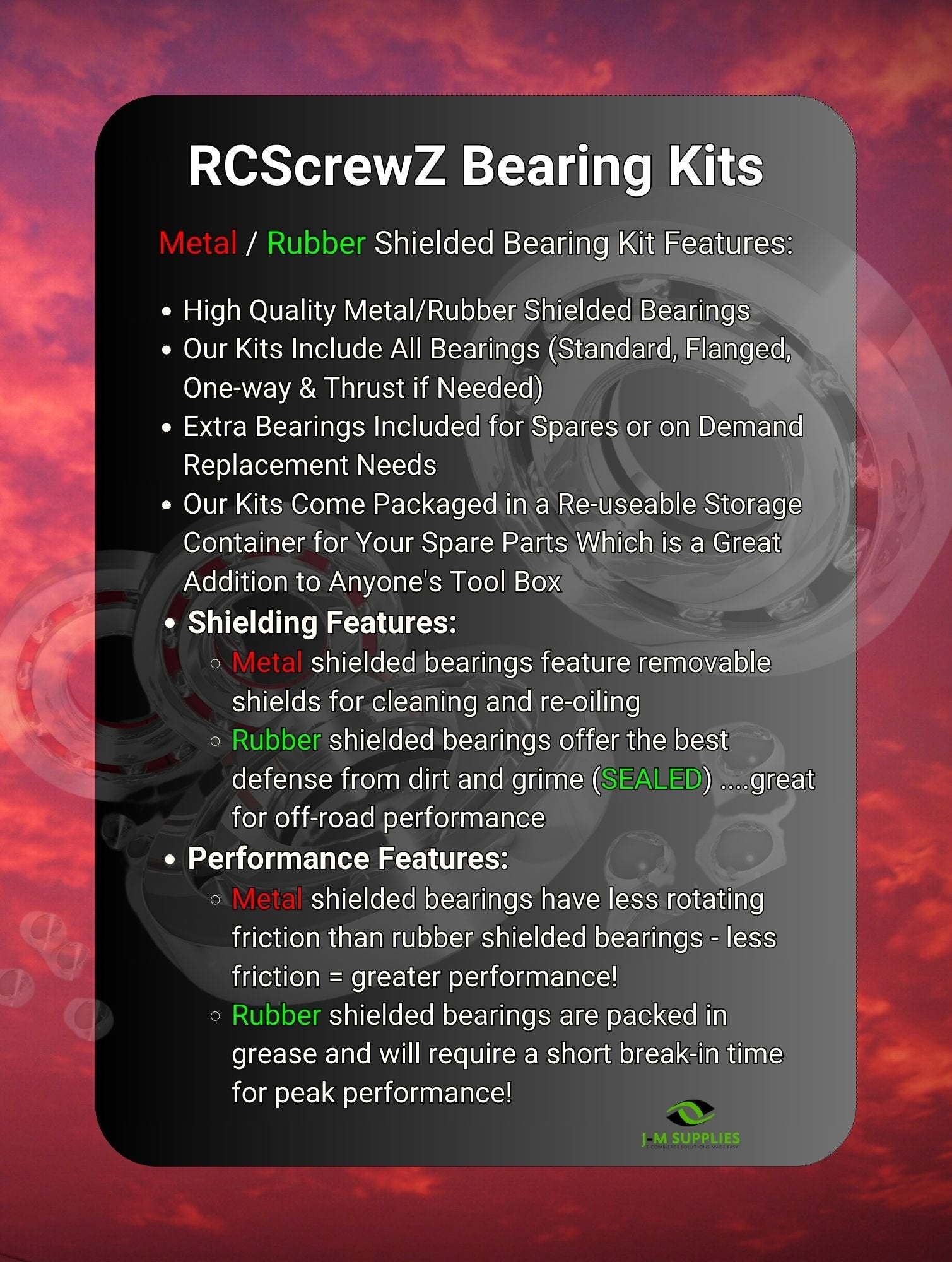 RCScrewZ Rubber Shielded Bearing Kit kyo188r for Kyosho Inferno Race/VE 30876M-B - Picture 12 of 12