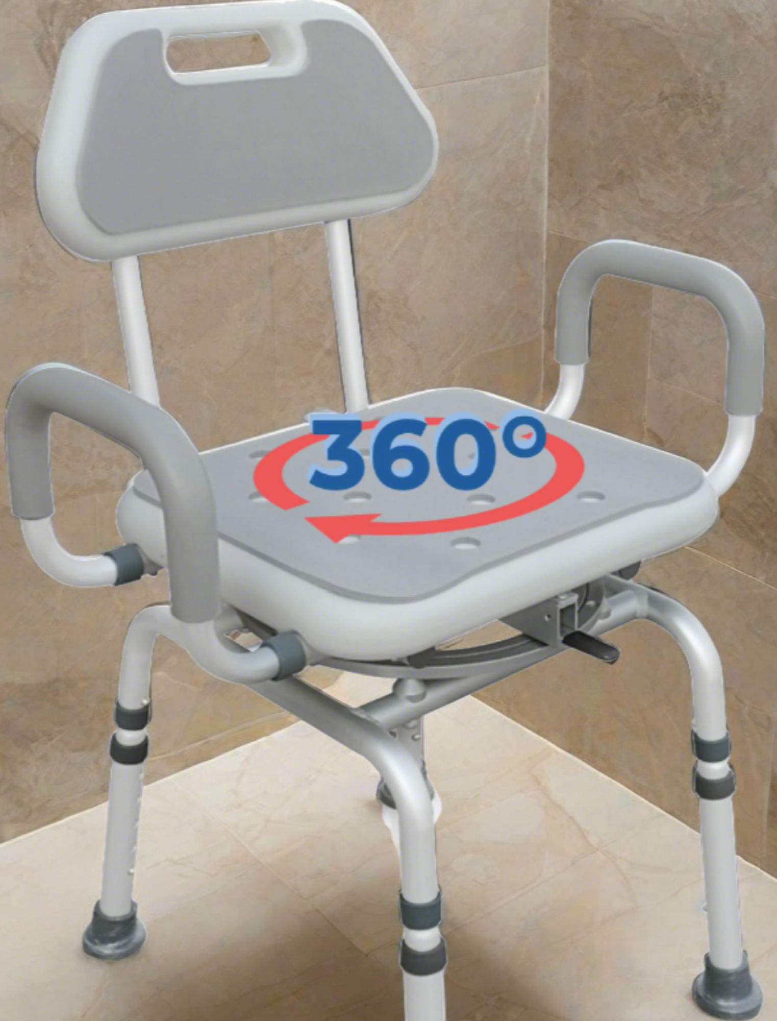 InnoEdge Swivel Shower Bath Chair 360° Rotation, Adjustable, Padded, 300lbs Cap - Picture 2 of 12