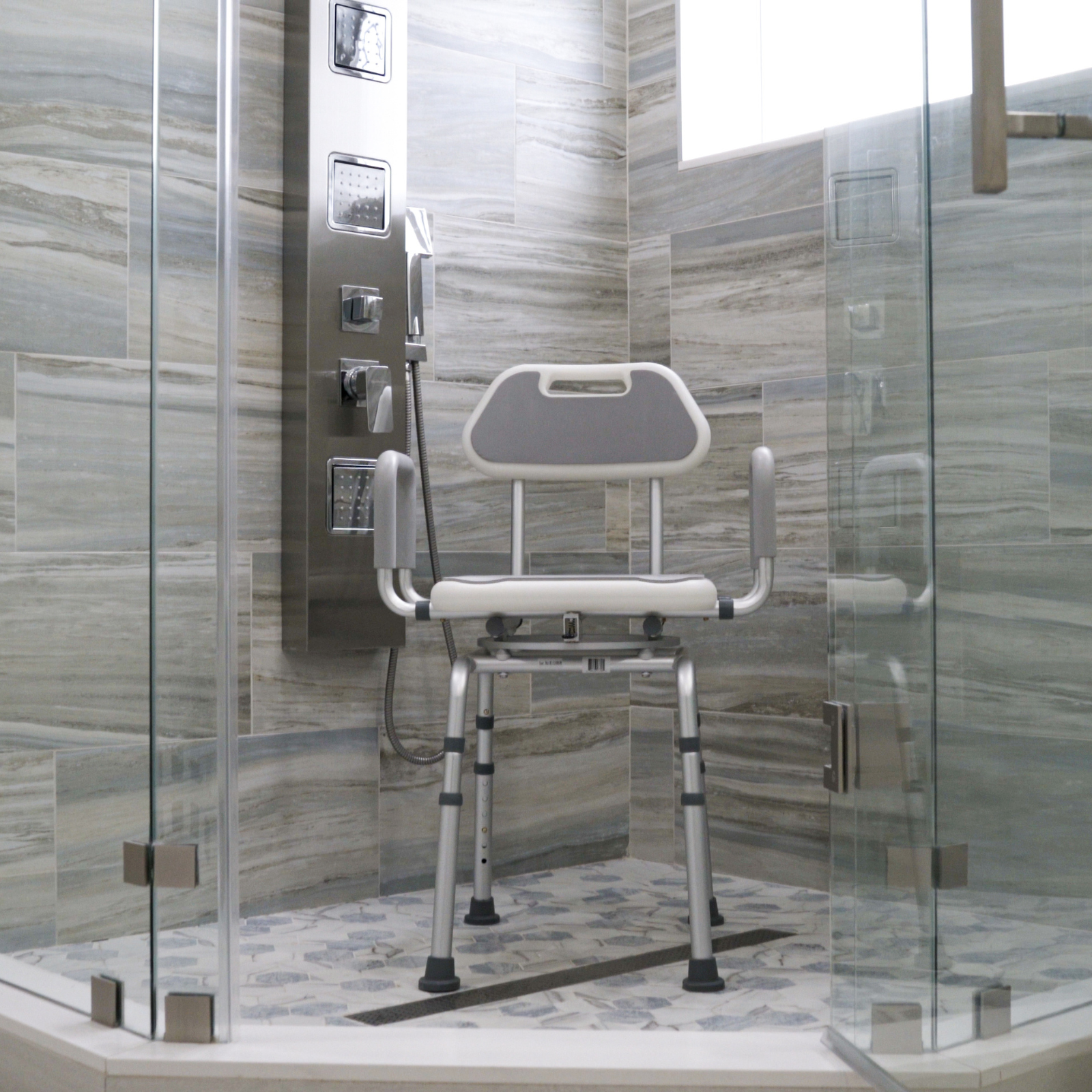 InnoEdge Swivel Shower Bath Chair 360° Rotation, Adjustable, Padded, 300lbs Cap - Picture 11 of 12