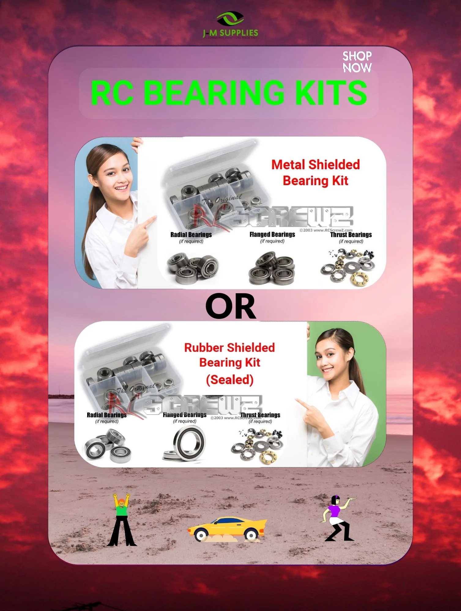 RCScrewZ Metal Shielded Bearing Kit hot030b for Hot Bodies R8 1/8 Onroad 110754 - Picture 7 of 12