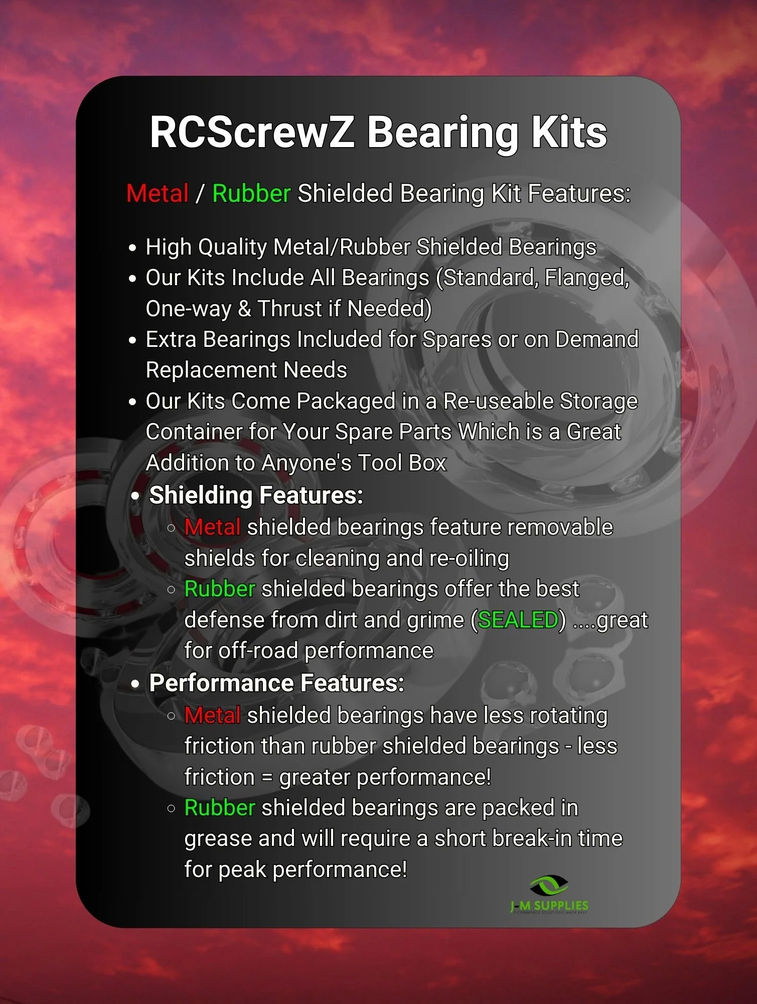 RCScrewZ Metal Shielded Bearing Kit hot030b for Hot Bodies R8 1/8 Onroad 110754 - Picture 9 of 12