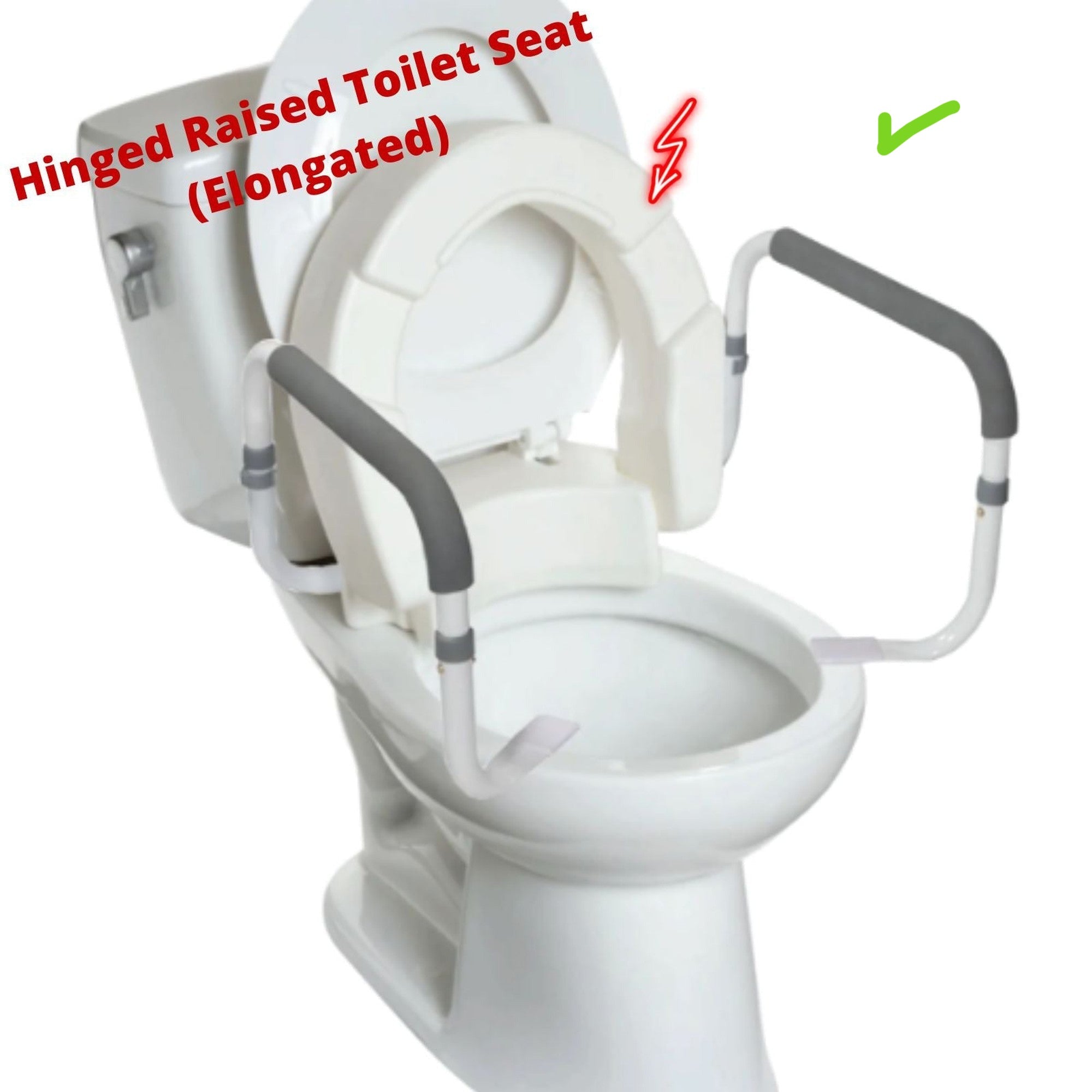 InnoEdge Medical Hinged Raised Toilet Seat (Elongated Size) with Safety Rail Arm - Picture 1 of 12