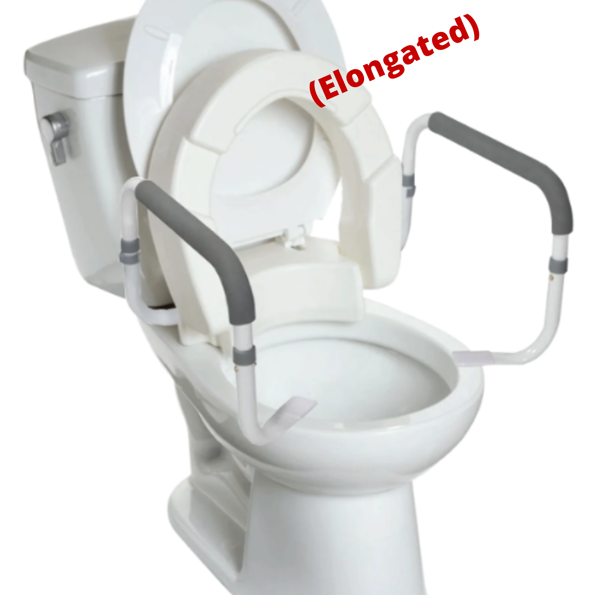 InnoEdge Medical Hinged Raised Toilet Seat (Elongated Size) with Safety Rail Arm - Picture 4 of 12