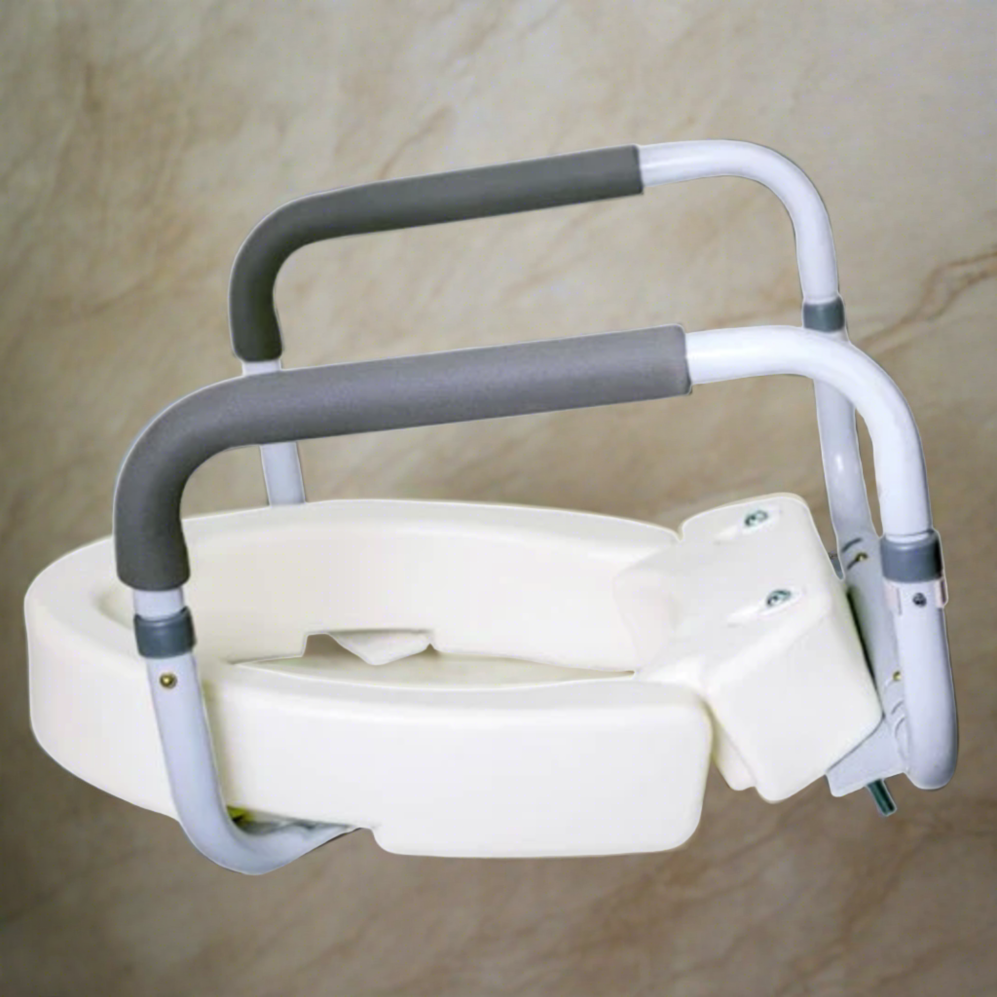 InnoEdge Medical Hinged Raised Toilet Seat (Elongated Size) with Safety Rail Arm - Picture 5 of 12