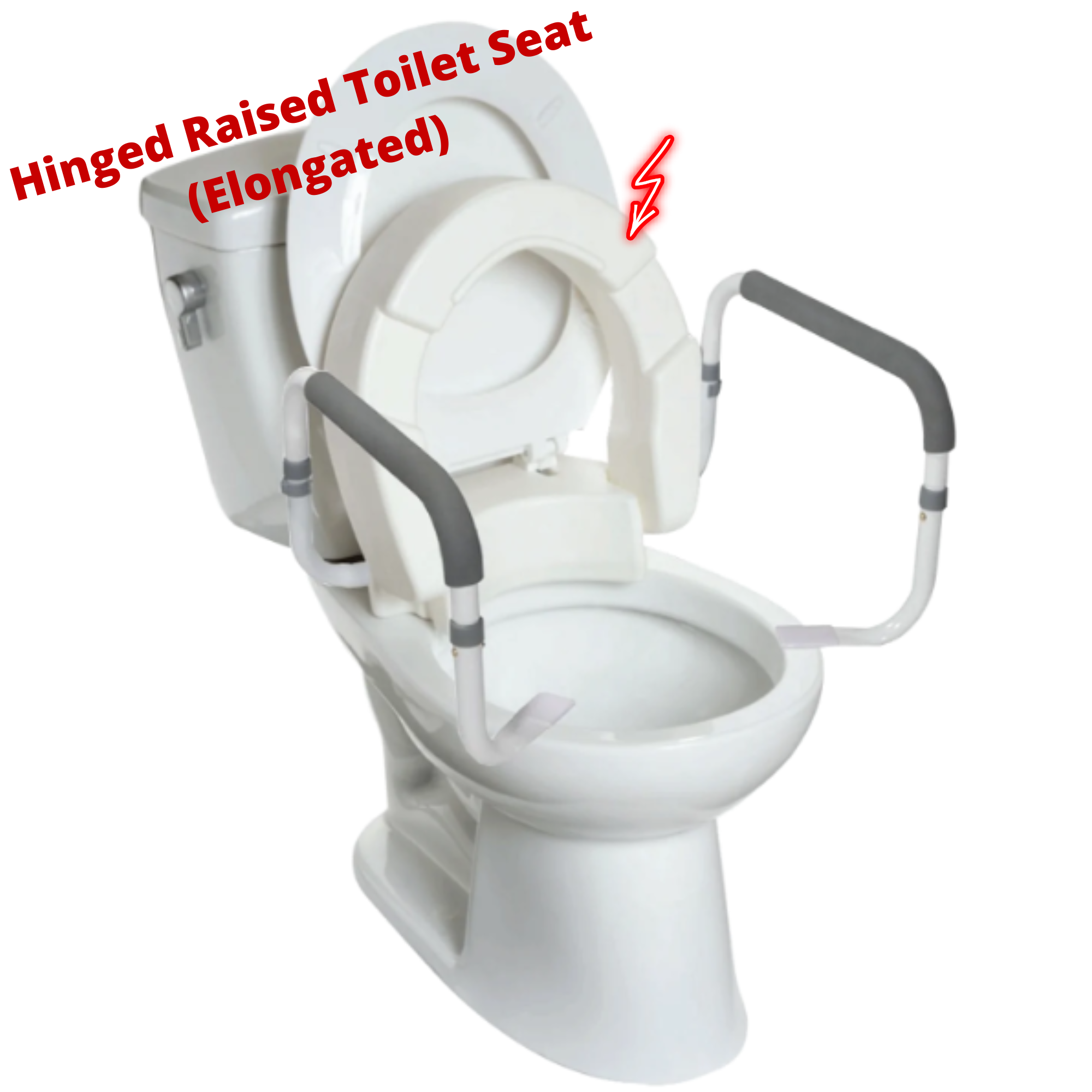 InnoEdge Medical Hinged Raised Toilet Seat (Elongated Size) with Safety Rail Arm - Picture 6 of 12