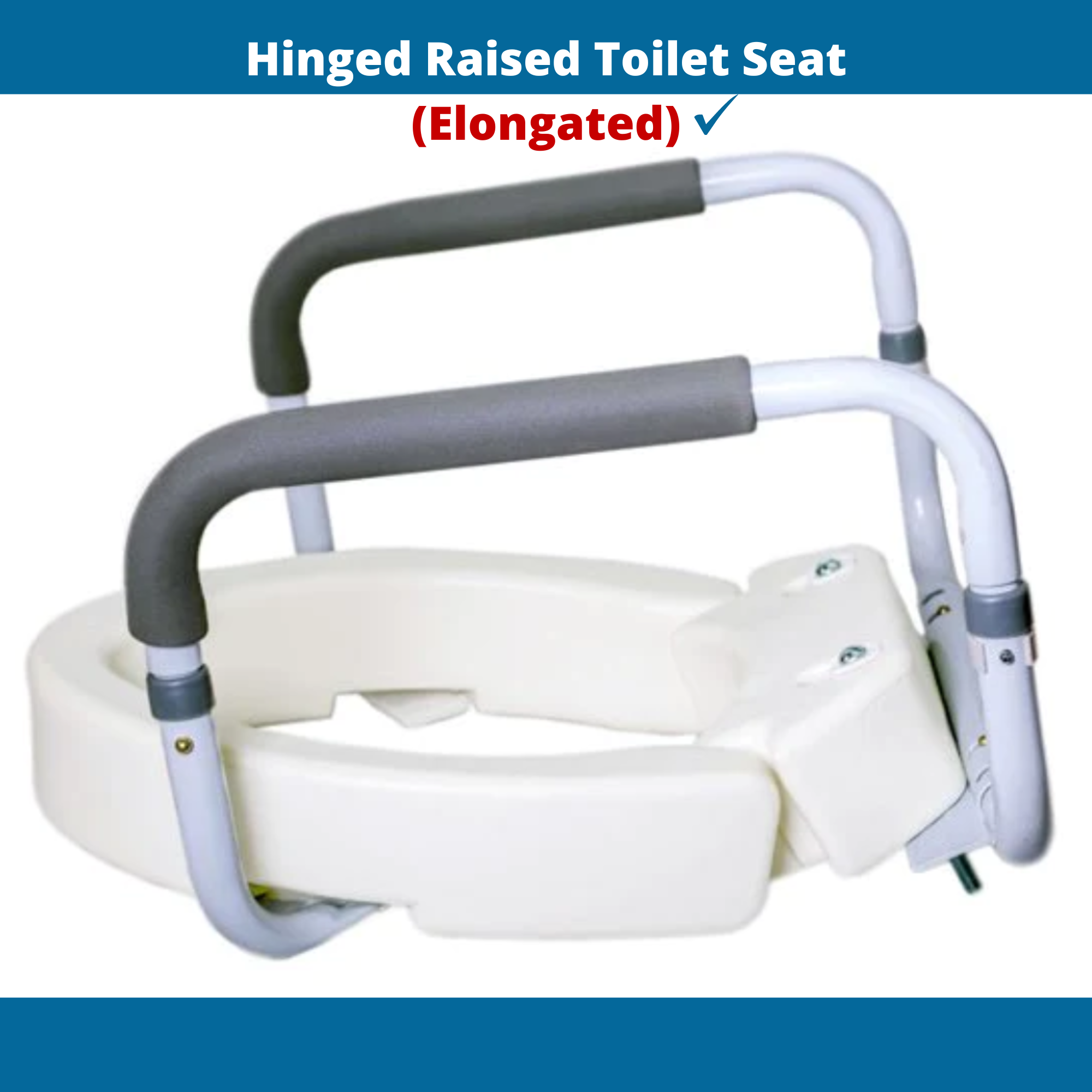 InnoEdge Medical Hinged Raised Toilet Seat (Elongated Size) with Safety Rail Arm - Picture 7 of 12