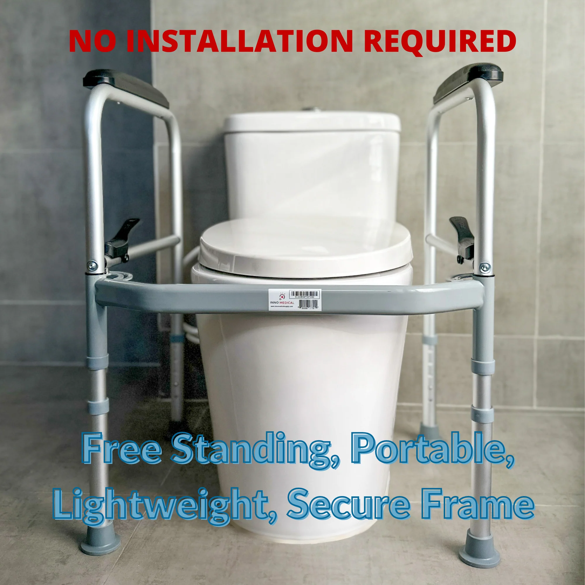 InnoEdge Folding Toilet Safety Frame Rails, 300lb, Adjustable, Portable Non-Slip - Picture 3 of 12