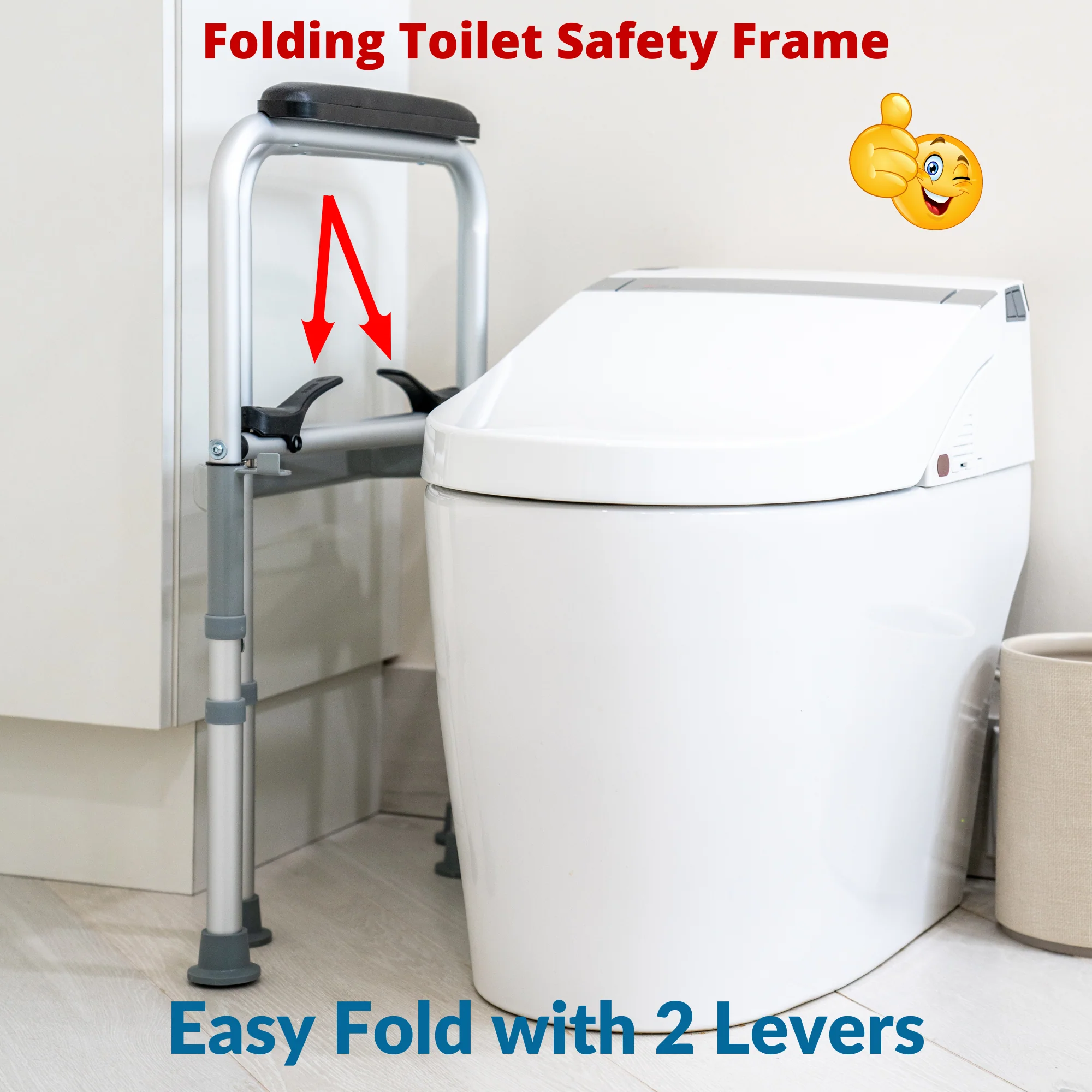 InnoEdge Folding Toilet Safety Frame Rails, 300lb, Adjustable, Portable Non-Slip - Picture 8 of 12