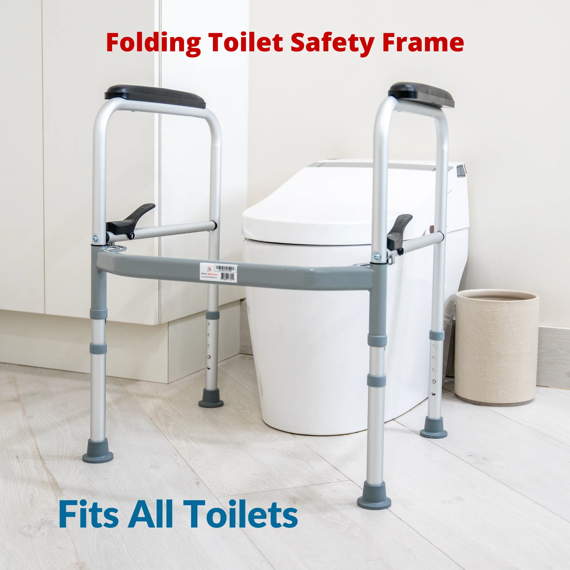 InnoEdge Folding Toilet Safety Frame Rails, 300lb, Adjustable, Portable Non-Slip - Picture 10 of 12