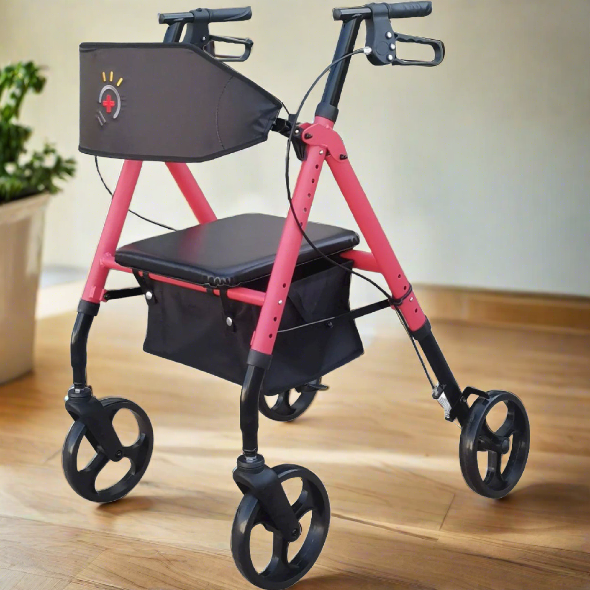 InnoEdge Deluxe 4 Wheel Rollator, Portable Mobility, 6-inch Wheels, Red, Alum - Picture 7 of 12