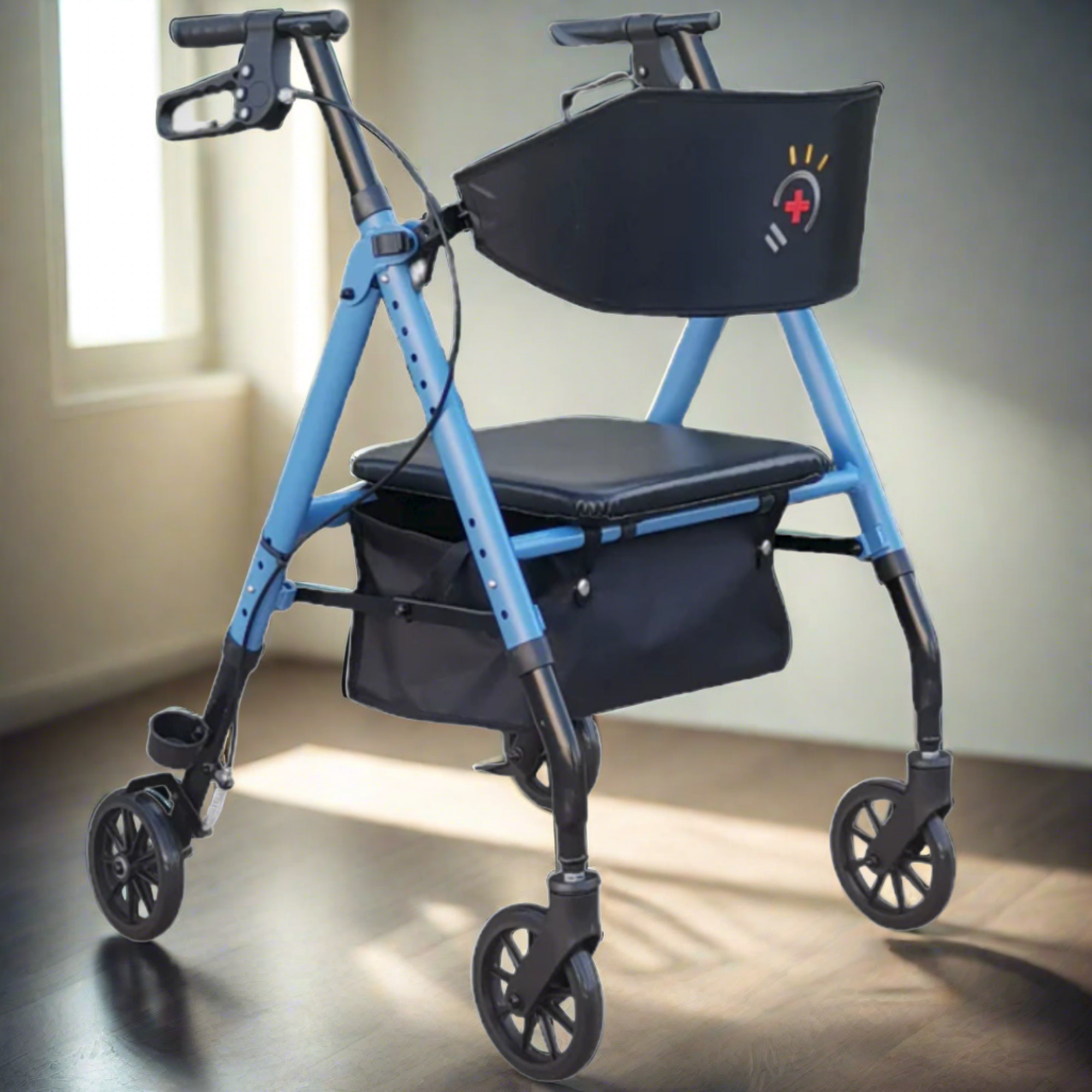 InnoEdge Deluxe 4 Wheel Rollator, Portable Mobility, 6-inch Wheels, Blue, Alum - Picture 5 of 12