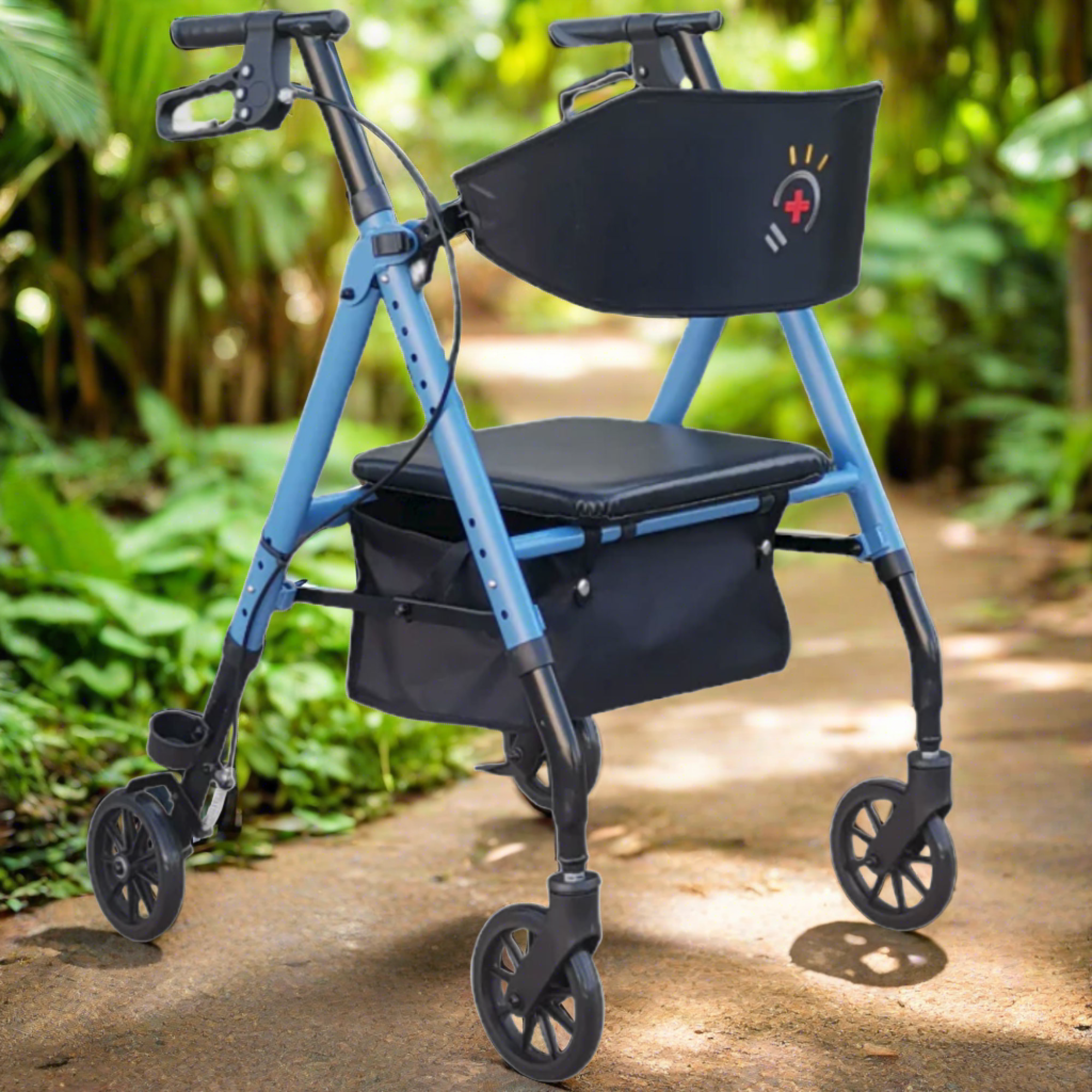 InnoEdge Deluxe 4 Wheel Rollator, Portable Mobility, 8-inch Wheels, Blue, Alum - Picture 4 of 12