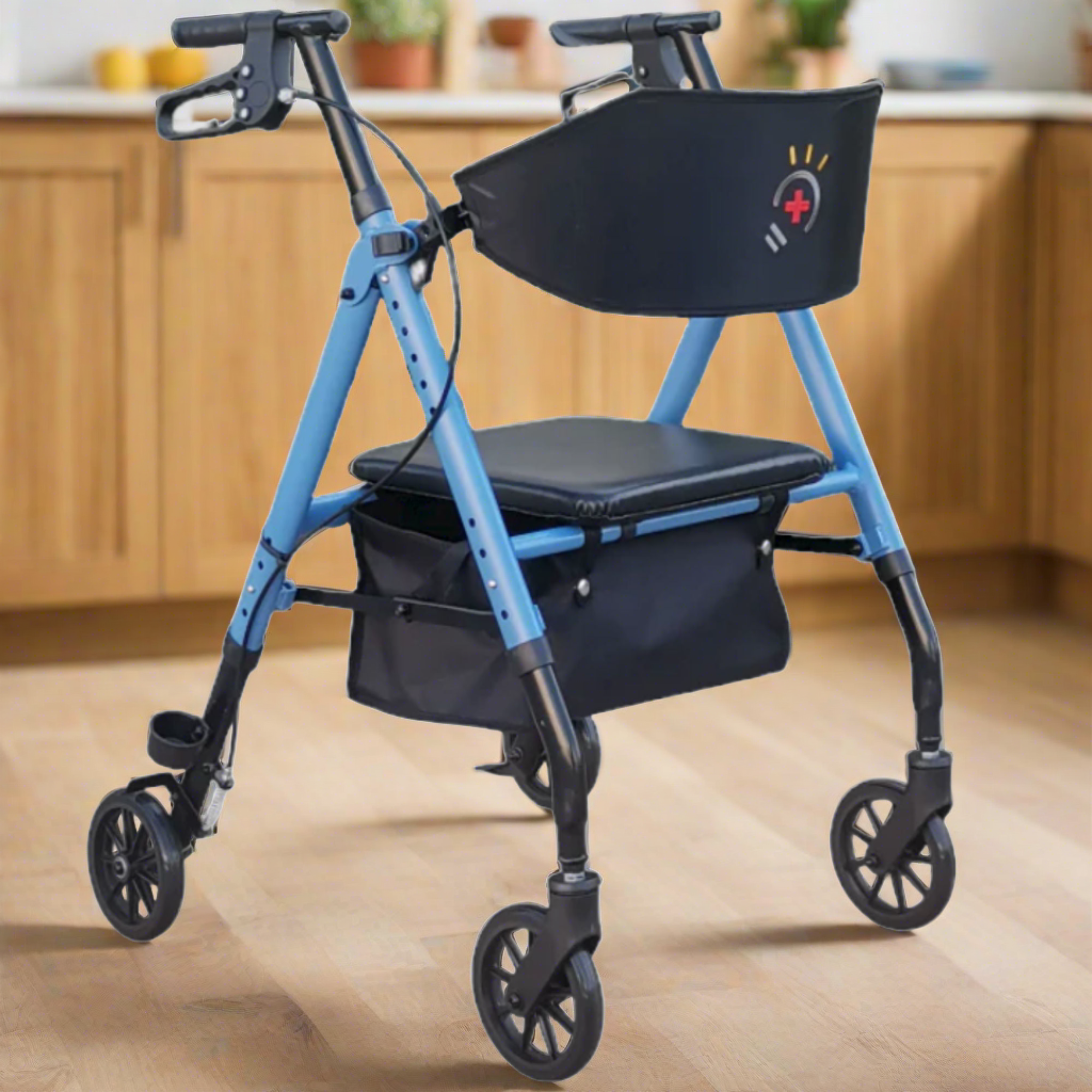 InnoEdge Deluxe 4 Wheel Rollator, Portable Mobility, 8-inch Wheels, Blue, Alum - Picture 6 of 12