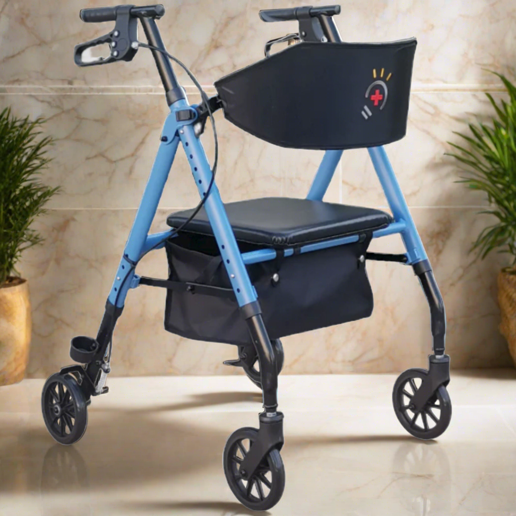 InnoEdge Deluxe 4 Wheel Rollator, Portable Mobility, 8-inch Wheels, Blue, Alum - Picture 7 of 12