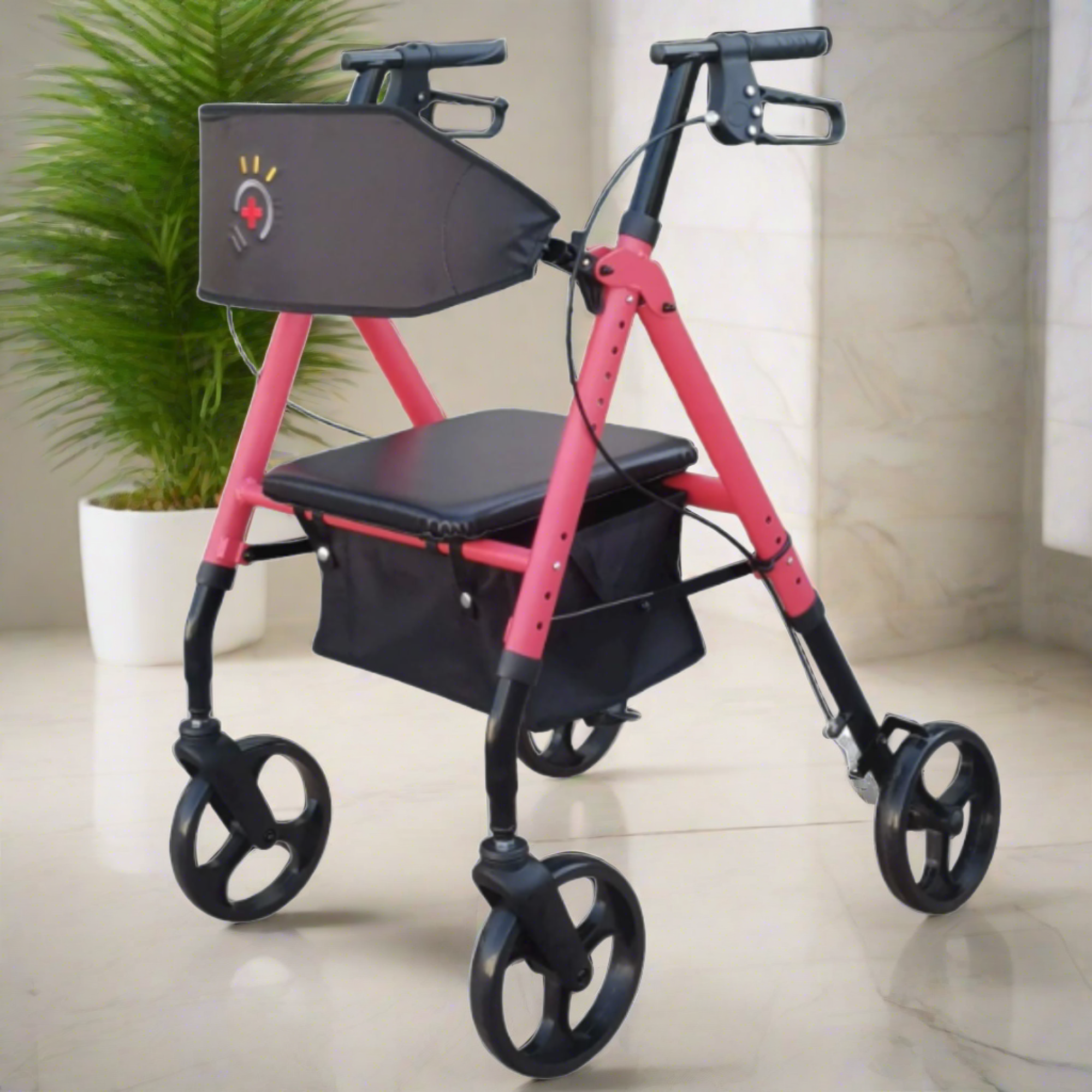 InnoEdge Deluxe 4 Wheel Rollator, Portable Mobility, 8-inch Wheels, Red, Alum - Picture 6 of 12