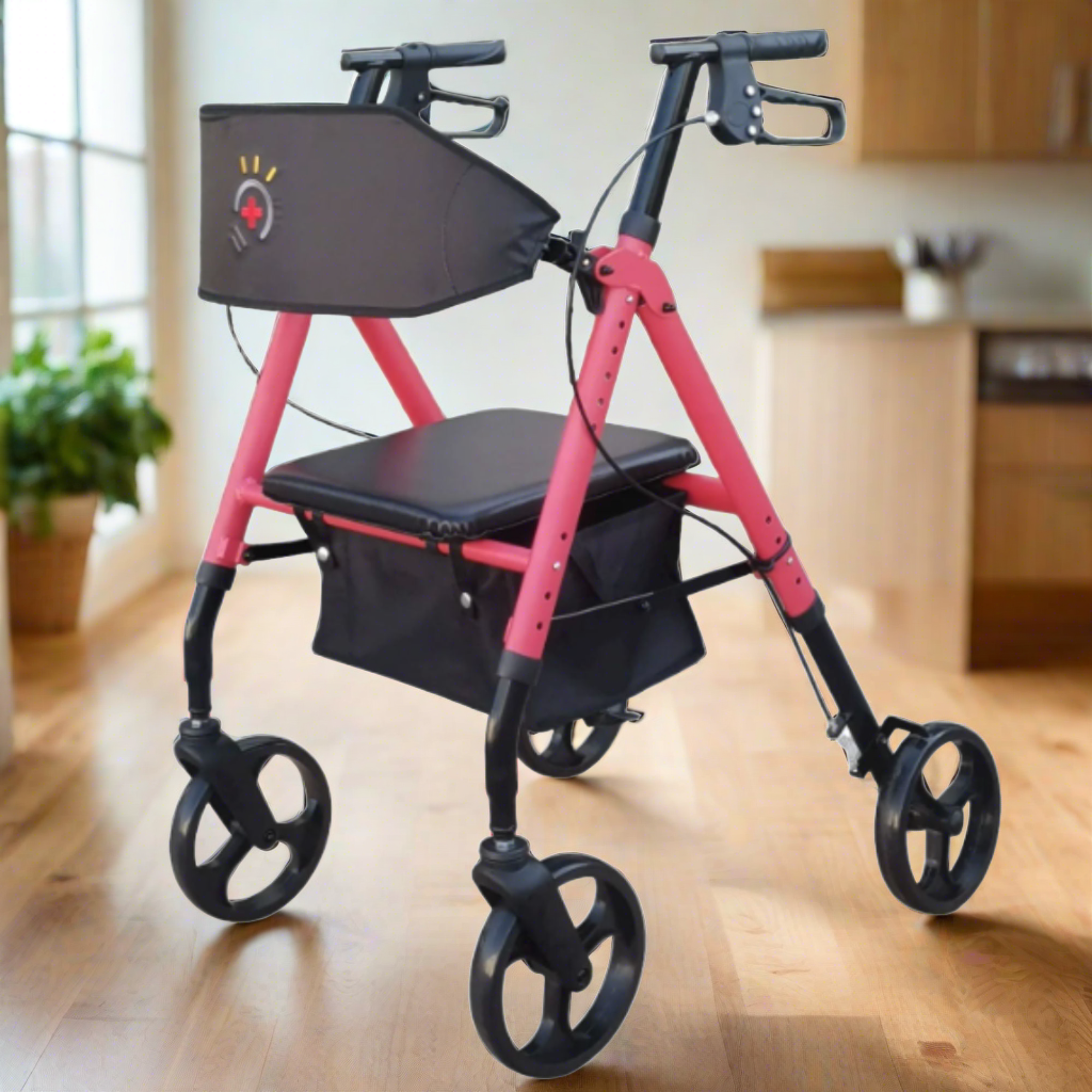 InnoEdge Deluxe 4 Wheel Rollator, Portable Mobility, 8-inch Wheels, Red, Alum - Picture 7 of 12