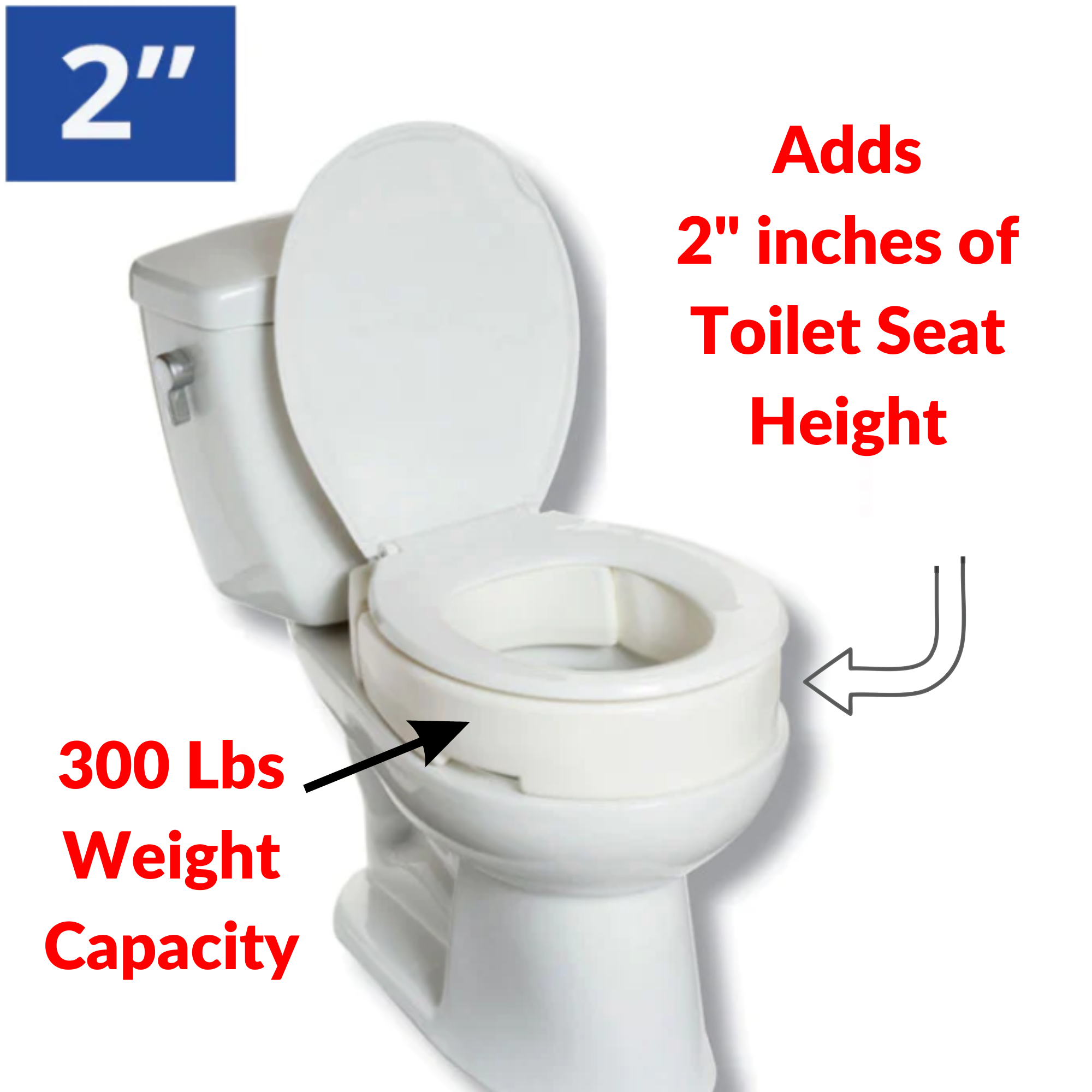 MOBB Healthcare 2" inch Hinged Raised Toilet Seat - Regular Size, 300 lbs, White - Picture 3 of 12