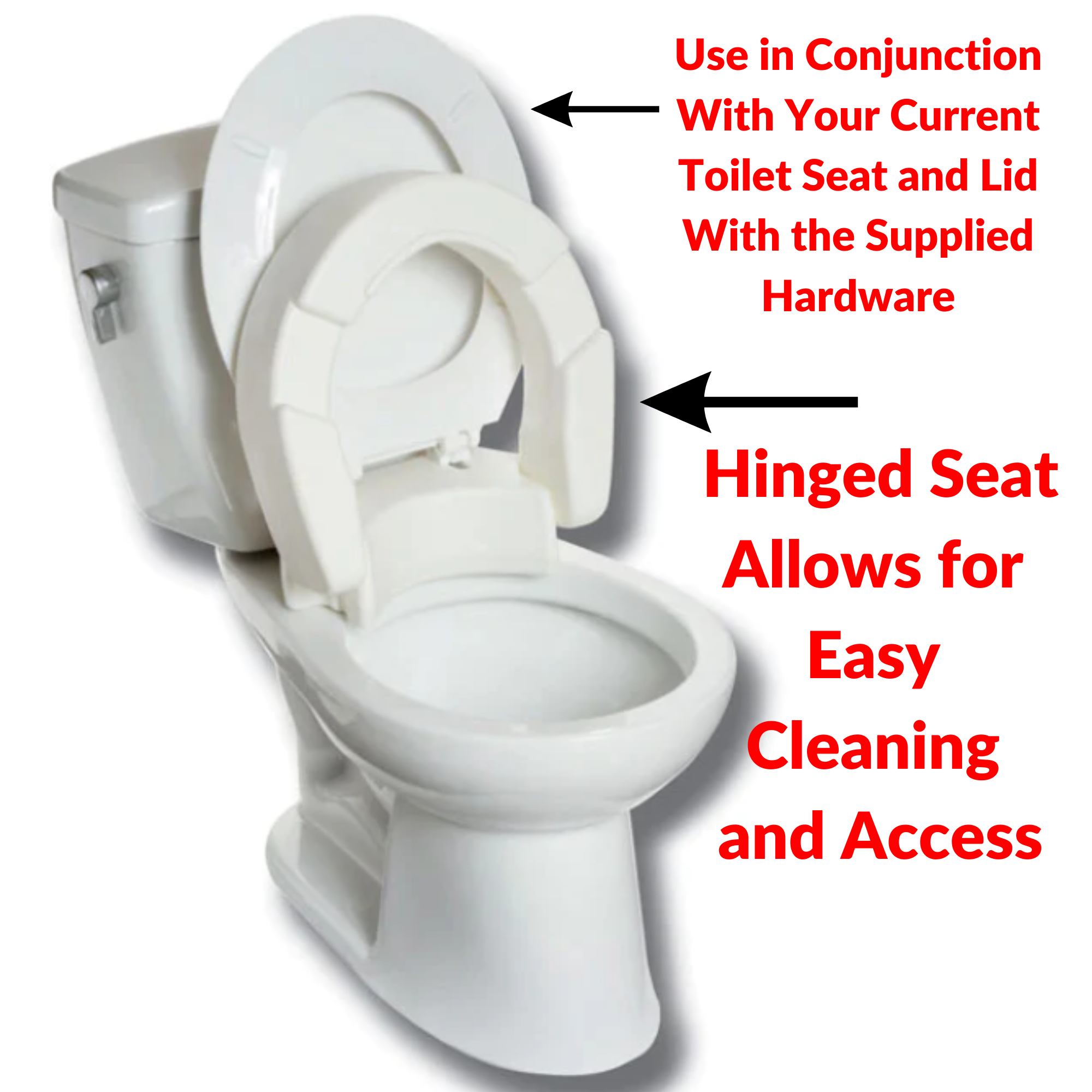 MOBB Healthcare 2" inch Hinged Raised Toilet Seat - Regular Size, 300 lbs, White - Picture 4 of 12