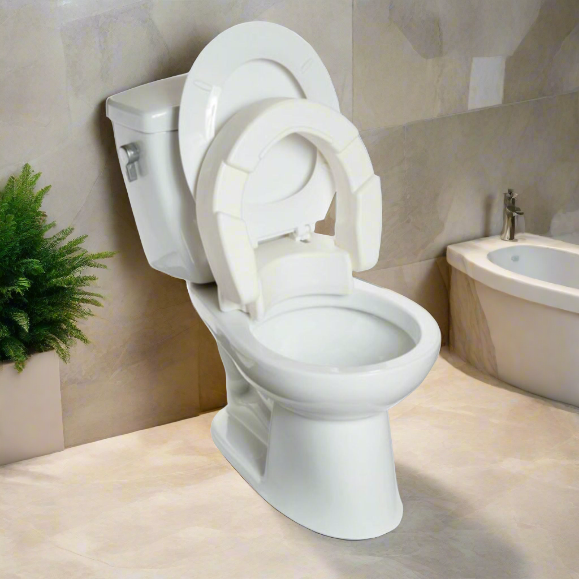 MOBB Healthcare 2" inch Hinged Raised Toilet Seat - Regular Size, 300 lbs, White - Picture 7 of 12