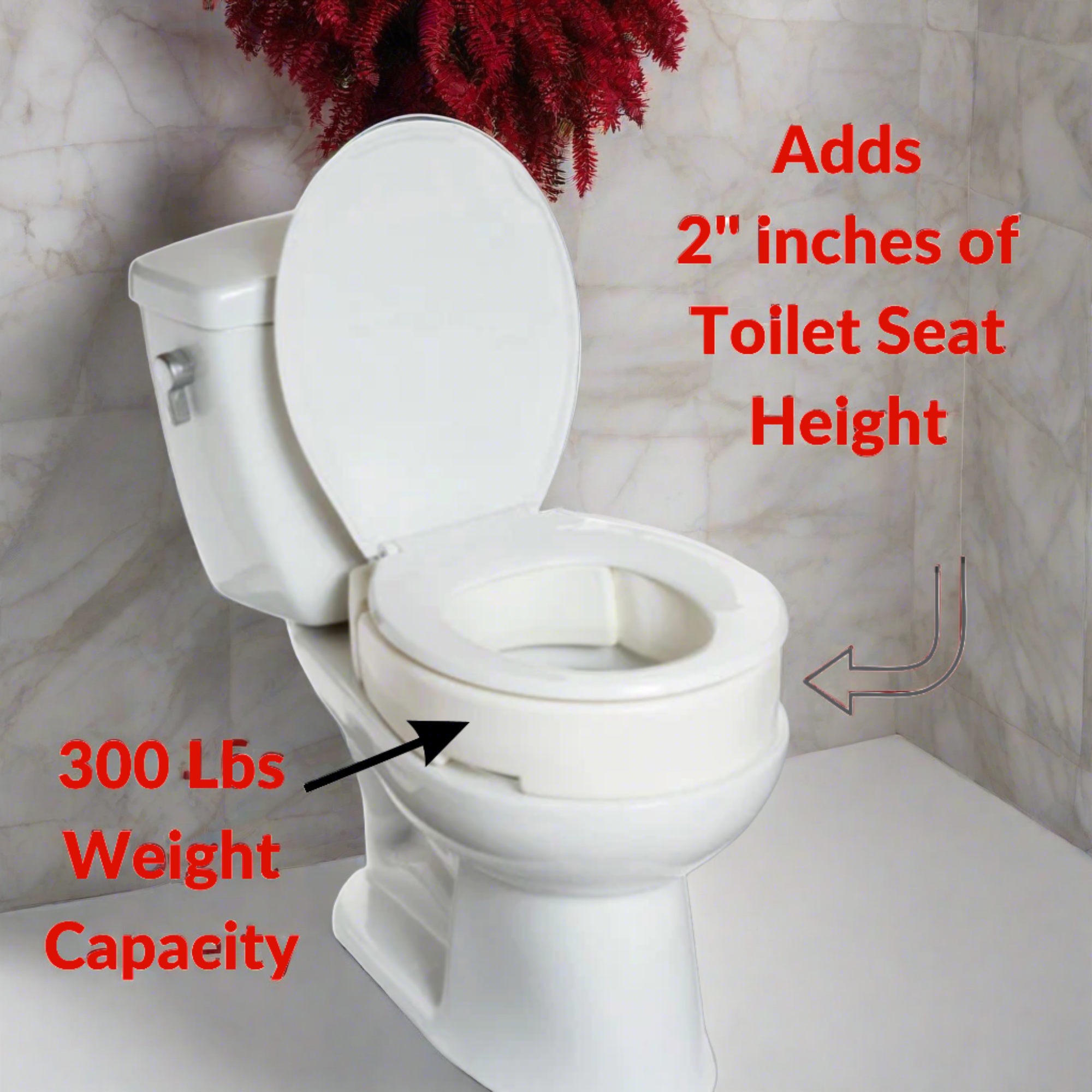 MOBB Healthcare 2" inch Hinged Raised Toilet Seat - Elongated Size, 300 lb White - Picture 2 of 12