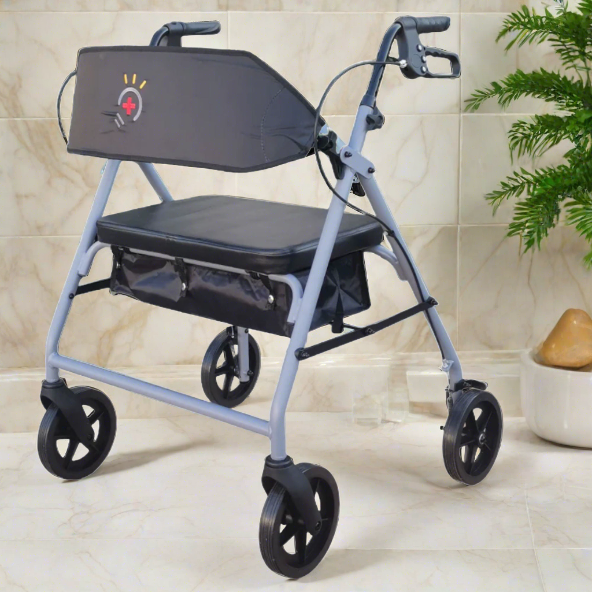 InnoEdge Medical Bariatric Rollator, 500 lbs Padded Seat Loop Brakes Storage Bag - Picture 7 of 12