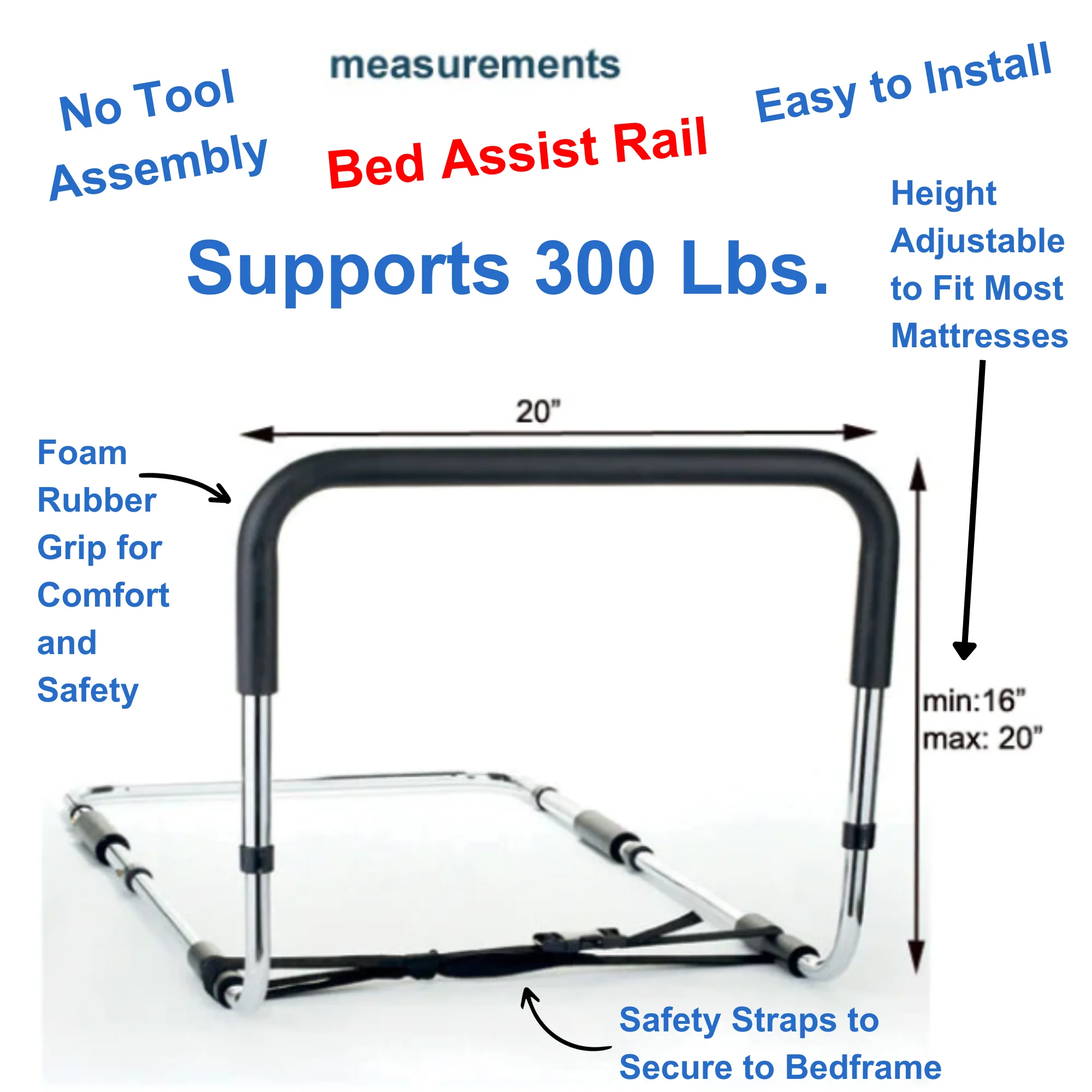 MOBB Bed Assist Rail - Foam Rubber Grip Handle, Durable, Fits 12"-16" Mattresses - Picture 2 of 12