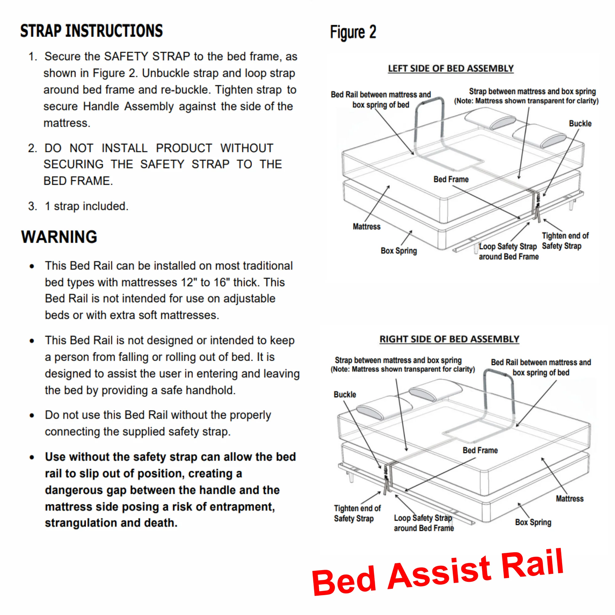 MOBB Bed Assist Rail - Foam Rubber Grip Handle, Durable, Fits 12"-16" Mattresses - Picture 12 of 12