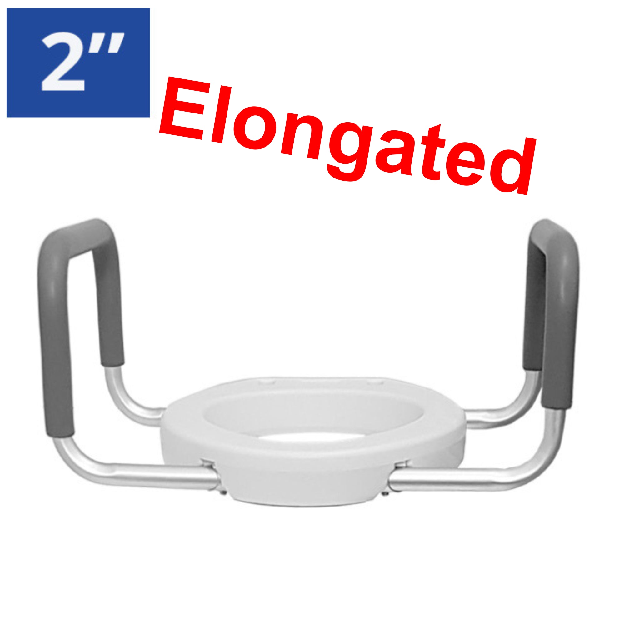 MOBB Elongated Raised Toilet Seat - 2" Inch Height, Padded Arms, White, 300 lbs - Picture 1 of 12