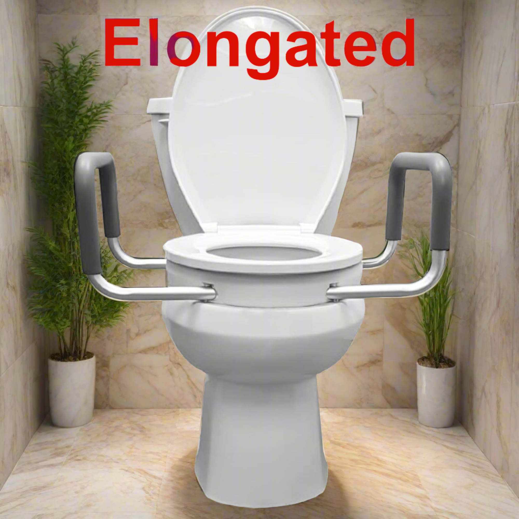 MOBB Elongated Raised Toilet Seat - 2" Inch Height, Padded Arms, White, 300 lbs - Picture 2 of 12