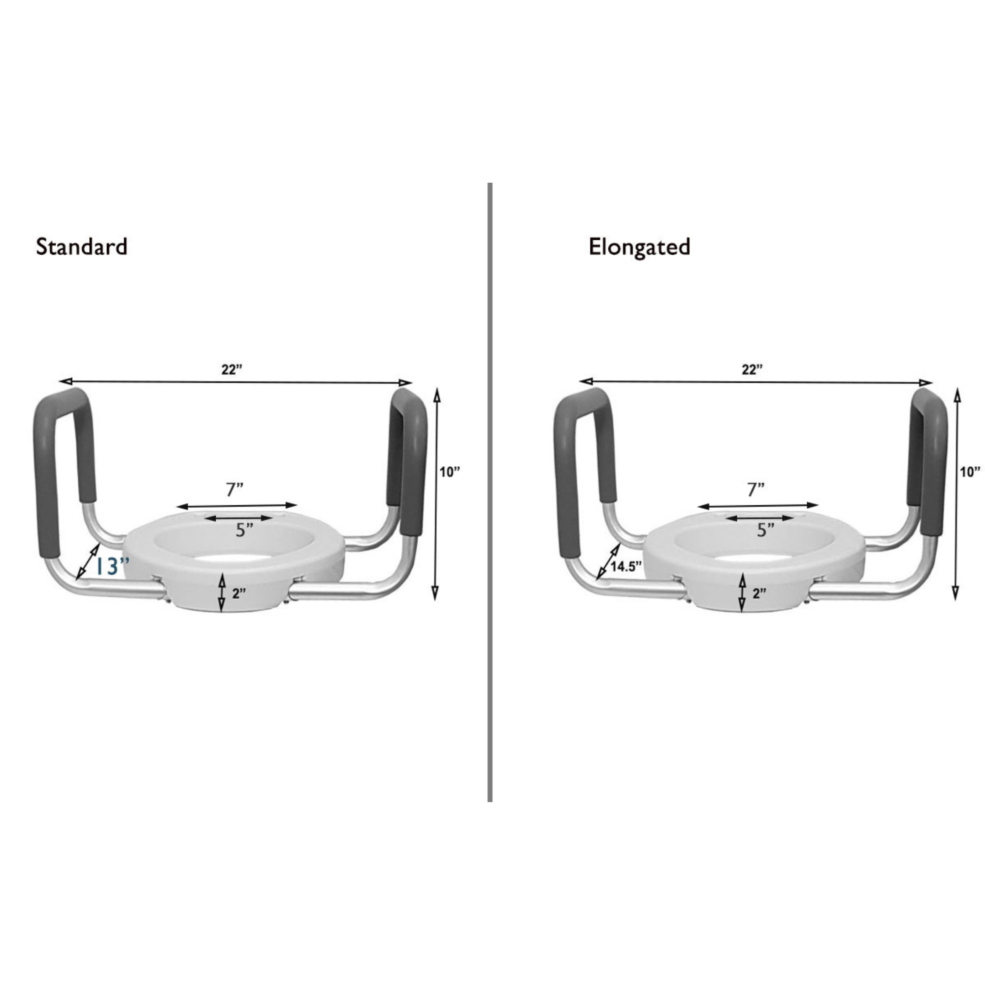 MOBB Elongated Raised Toilet Seat - 2" Inch Height, Padded Arms, White, 300 lbs - Picture 3 of 12