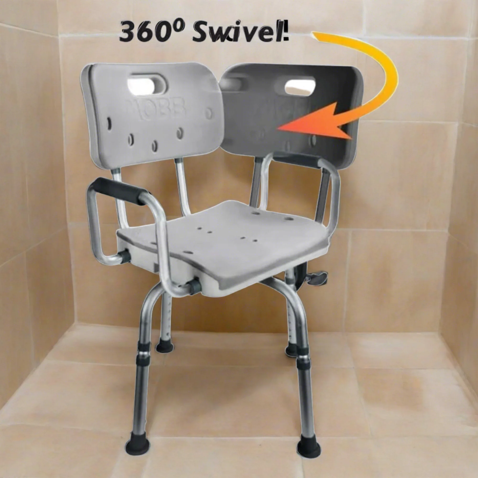 MOBB Swivel Shower Chair 3.0 - 360° Rotating Seat, Adjustable, 300 lbs Rustproof - Picture 3 of 12