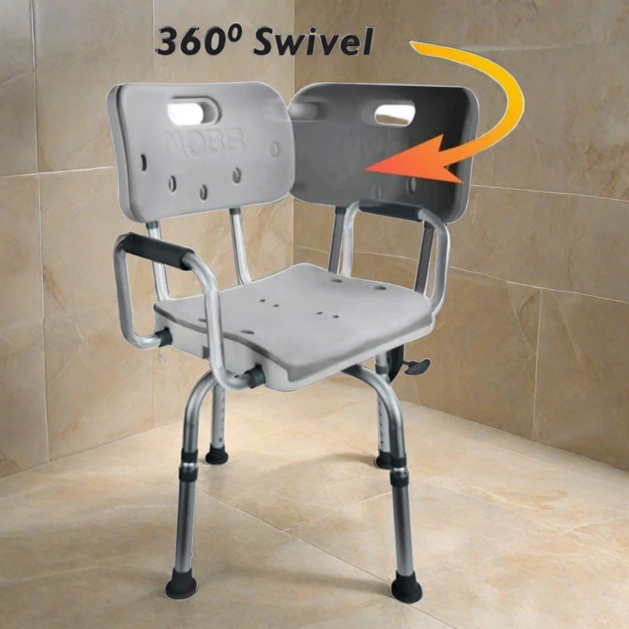 MOBB Swivel Shower Chair 3.0 - 360° Rotating Seat, Adjustable, 300 lbs Rustproof - Picture 4 of 12
