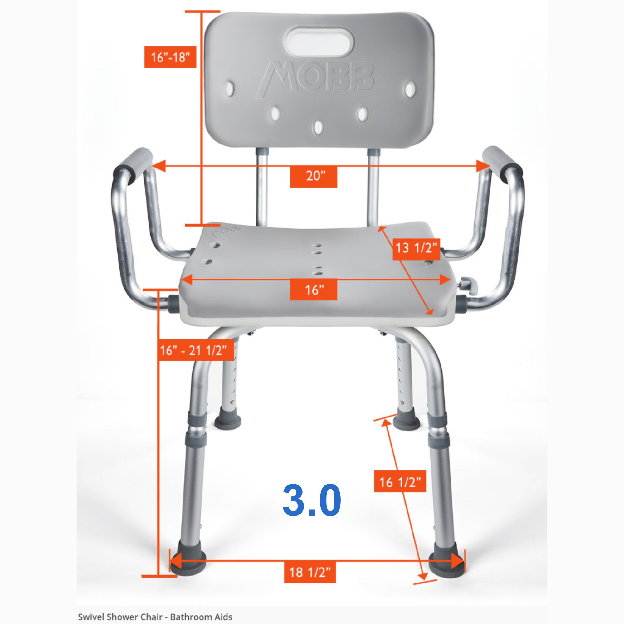 MOBB Swivel Shower Chair 3.0 - 360° Rotating Seat, Adjustable, 300 lbs Rustproof - Picture 6 of 12