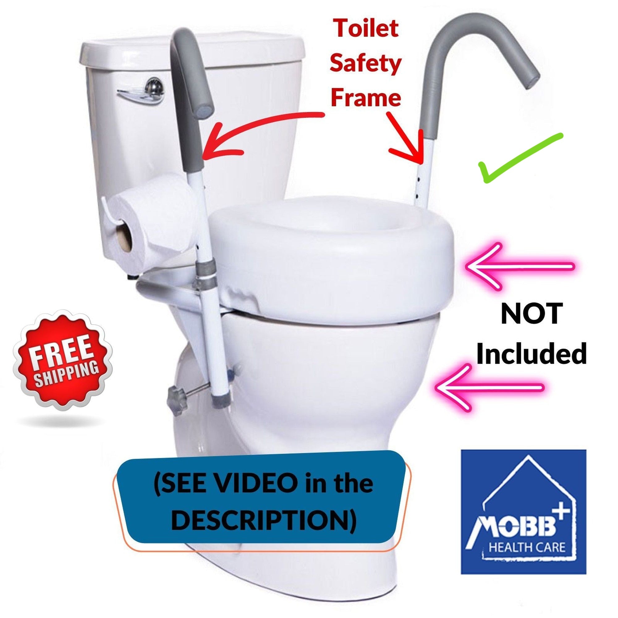 MOBB Healthcare Ultimate Toilet Safety Frame, 400 lbs, For All Standard Toilets - Picture 1 of 12