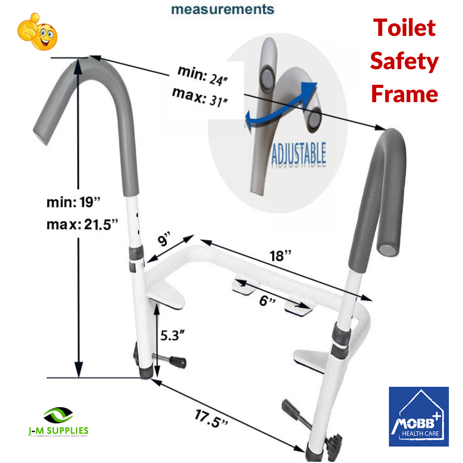 MOBB Healthcare Ultimate Toilet Safety Frame, 400 lbs, For All Standard Toilets - Picture 4 of 12