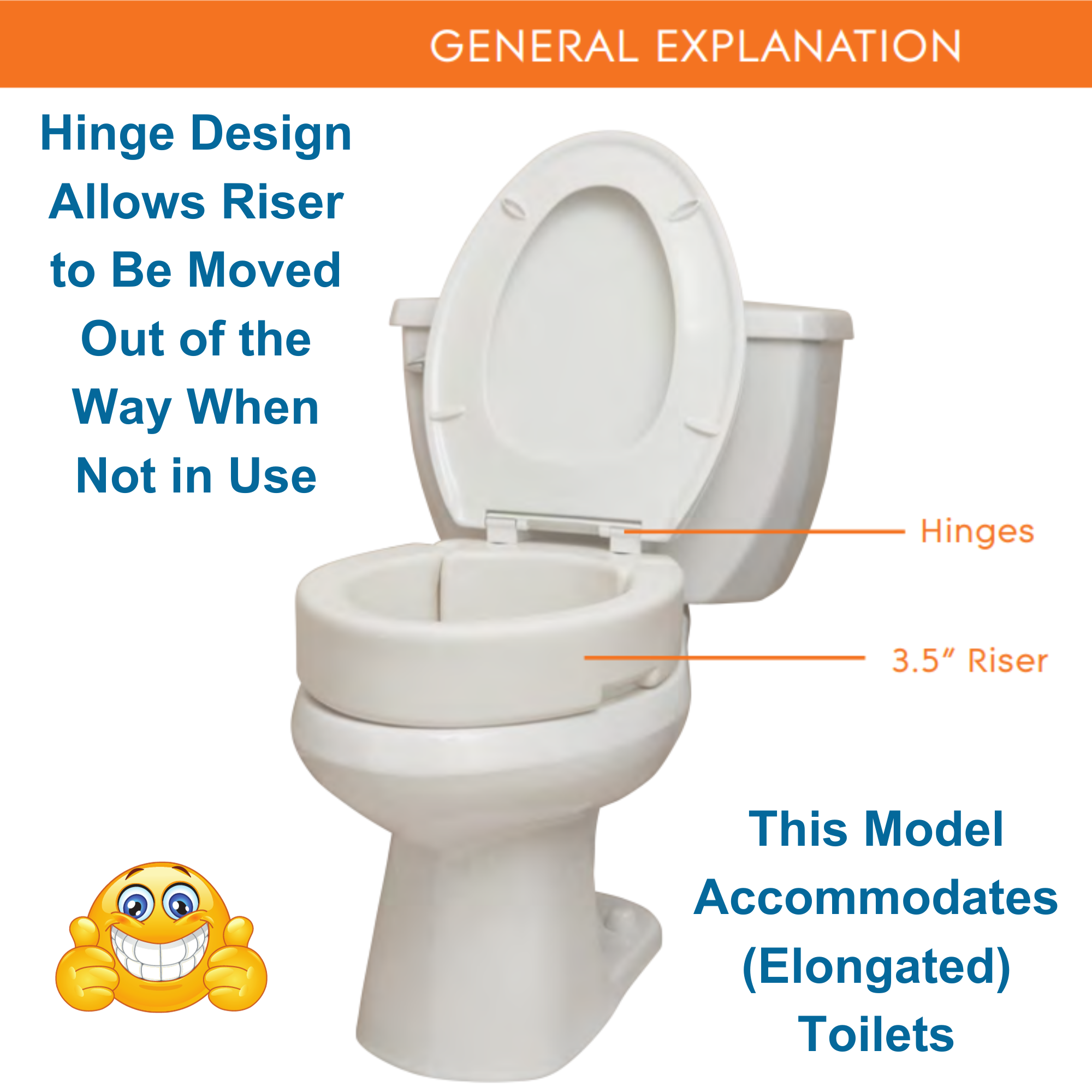 Rhythm Healthcare Hinged Raised Toilet Seat, 3.5" inch, Fits Elongated, Portable - Picture 7 of 12