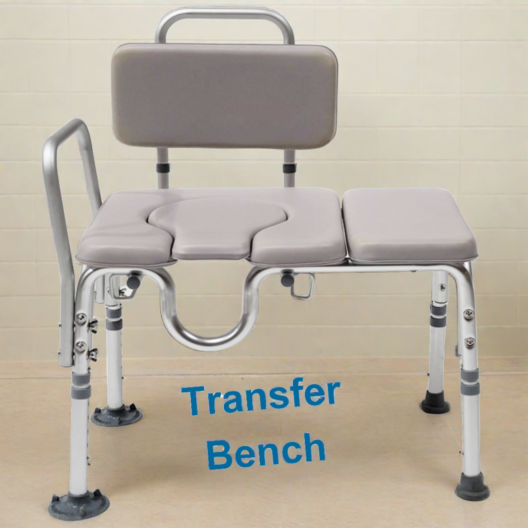 MOBB Dual-Use Padded Commode Chair/Transfer Bench, Durable Aluminum, 300lbs Gray - Picture 6 of 12