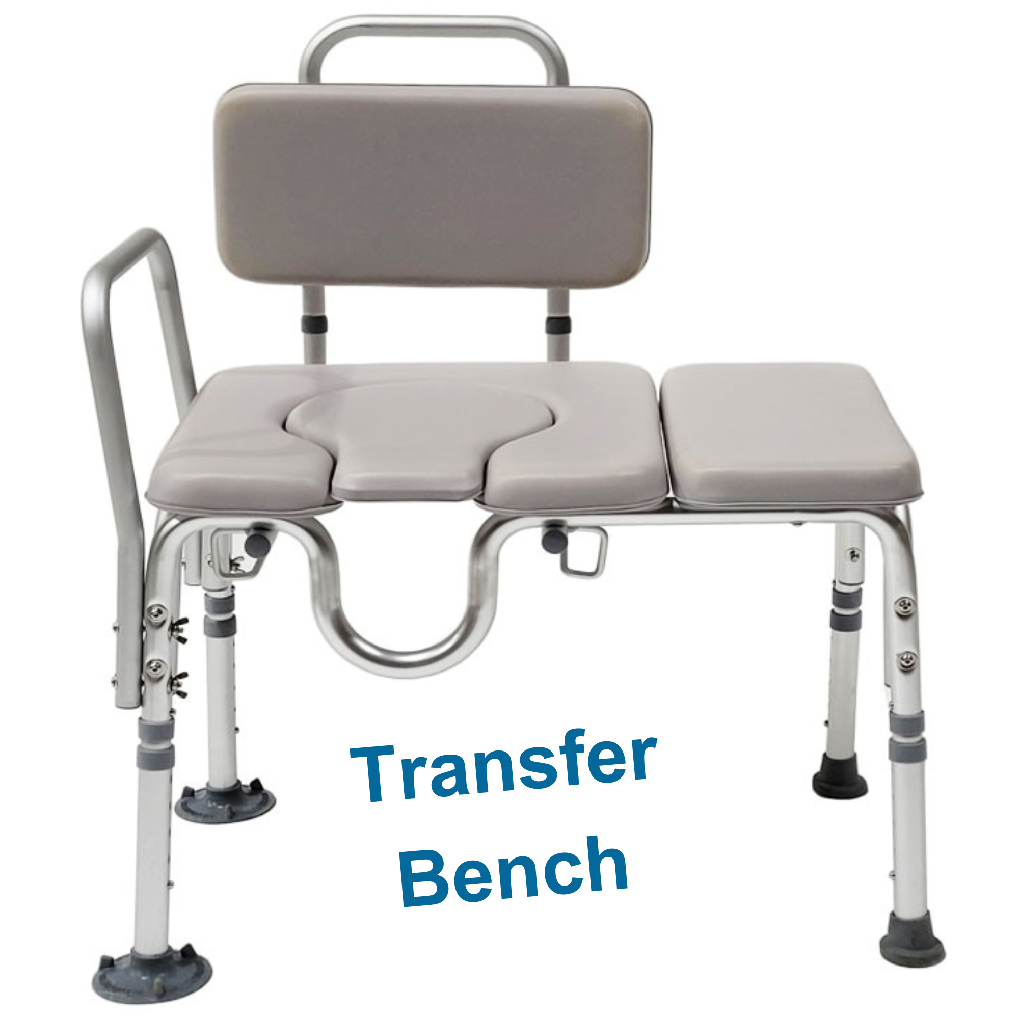 MOBB Dual-Use Padded Commode Chair/Transfer Bench, Durable Aluminum, 300lbs Gray - Picture 8 of 12