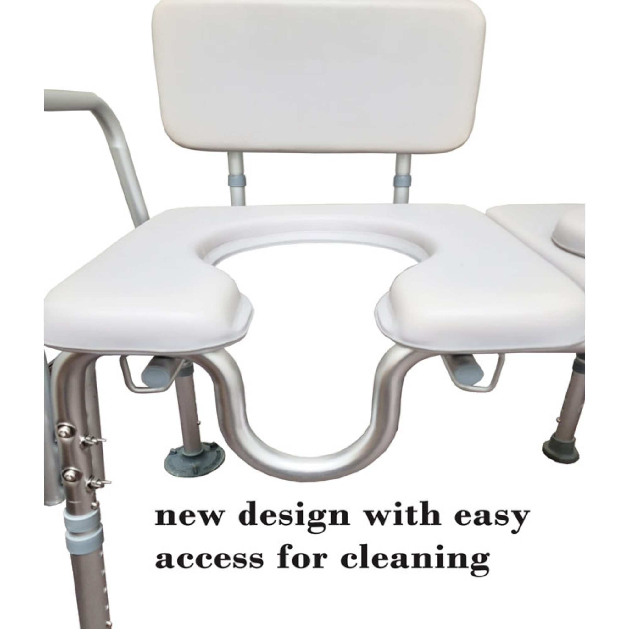 MOBB Dual-Use Padded Commode Chair/Transfer Bench, Durable Aluminum, 300lbs Gray - Picture 10 of 12