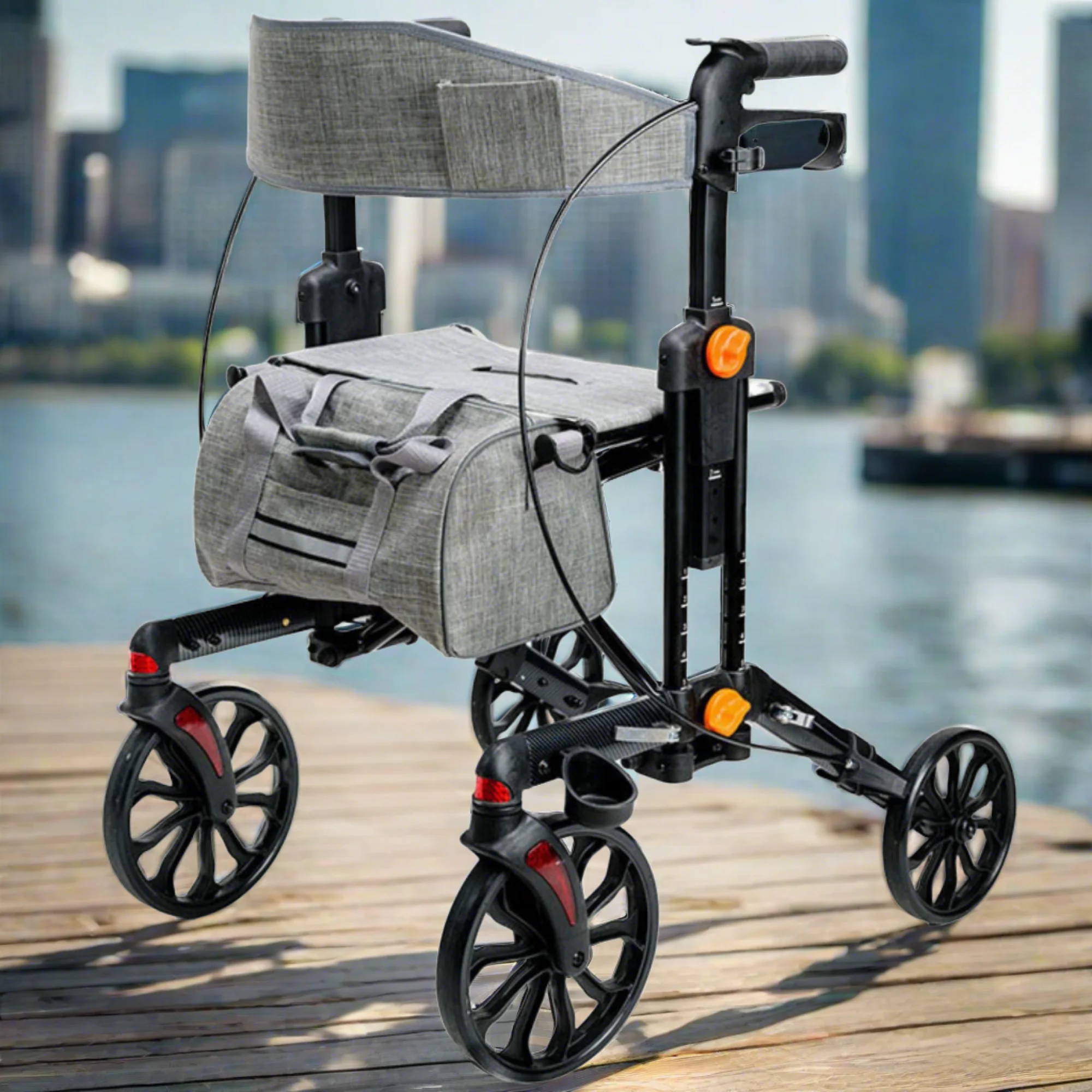 MOBB Stride 3-in-1 Deluxe Rollator, Side-Folding, Multi-Height, Adjustable Black - Picture 2 of 12