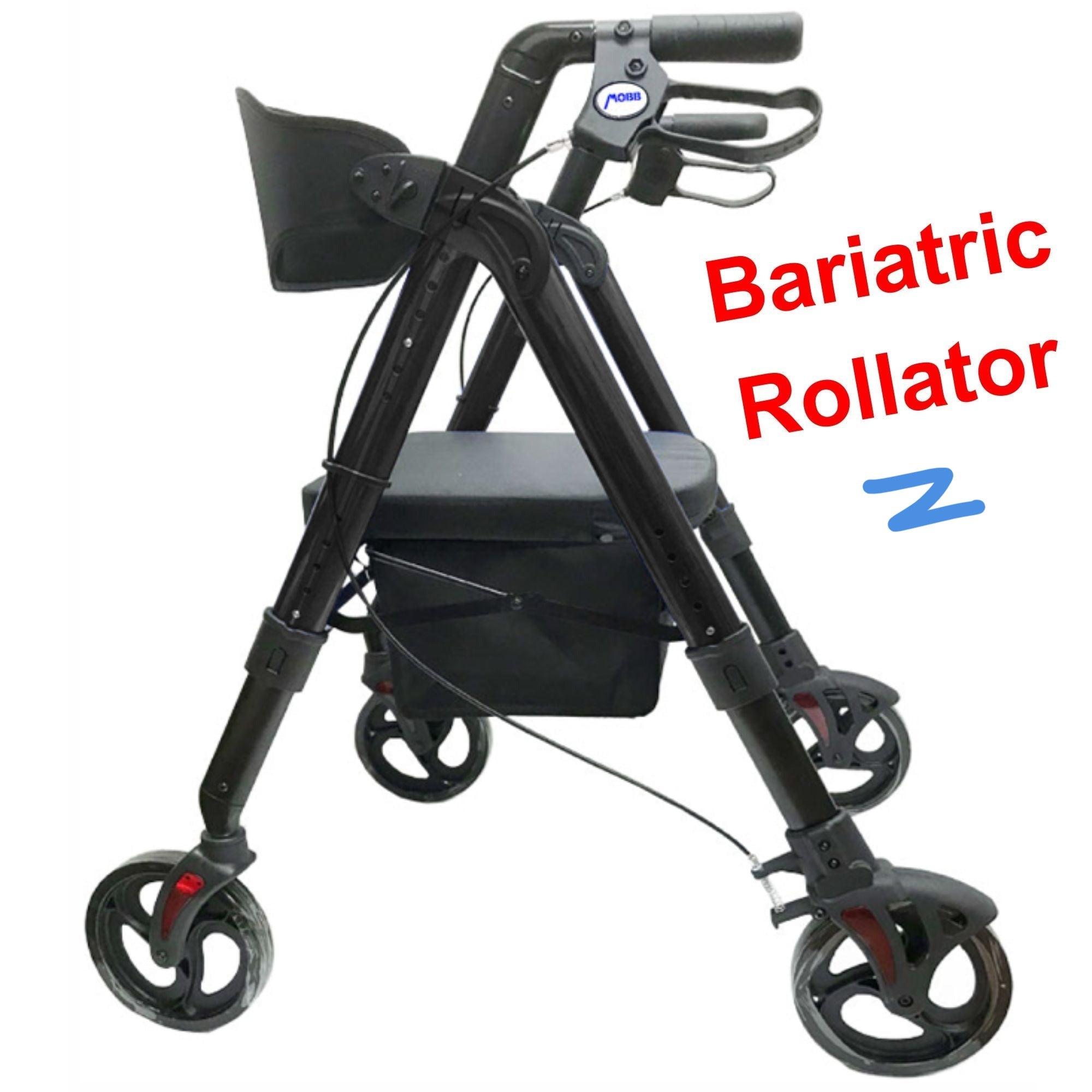 MOBB Heavy Duty Bariatric Rollator, Aluminum, Folding, Adjustable, 400lbs, Black - Picture 1 of 12