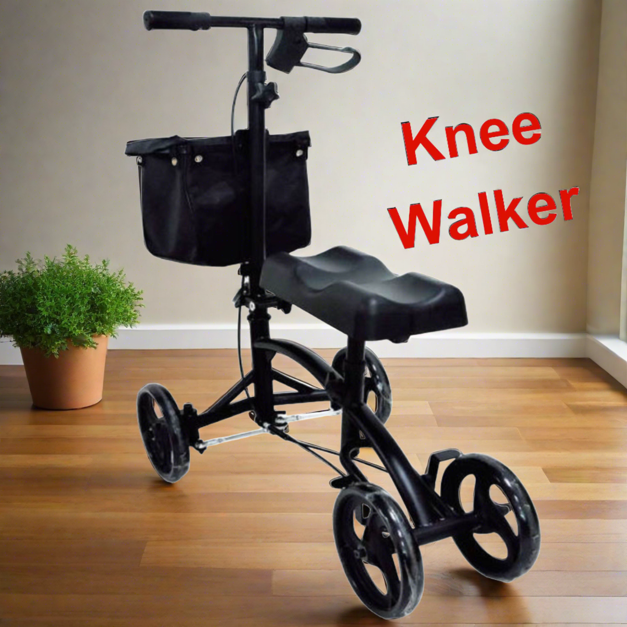 MOBB Knee Walker - Steerable, Padded, Steel, Surgery Recovery, 350lbs, Black - Picture 2 of 12