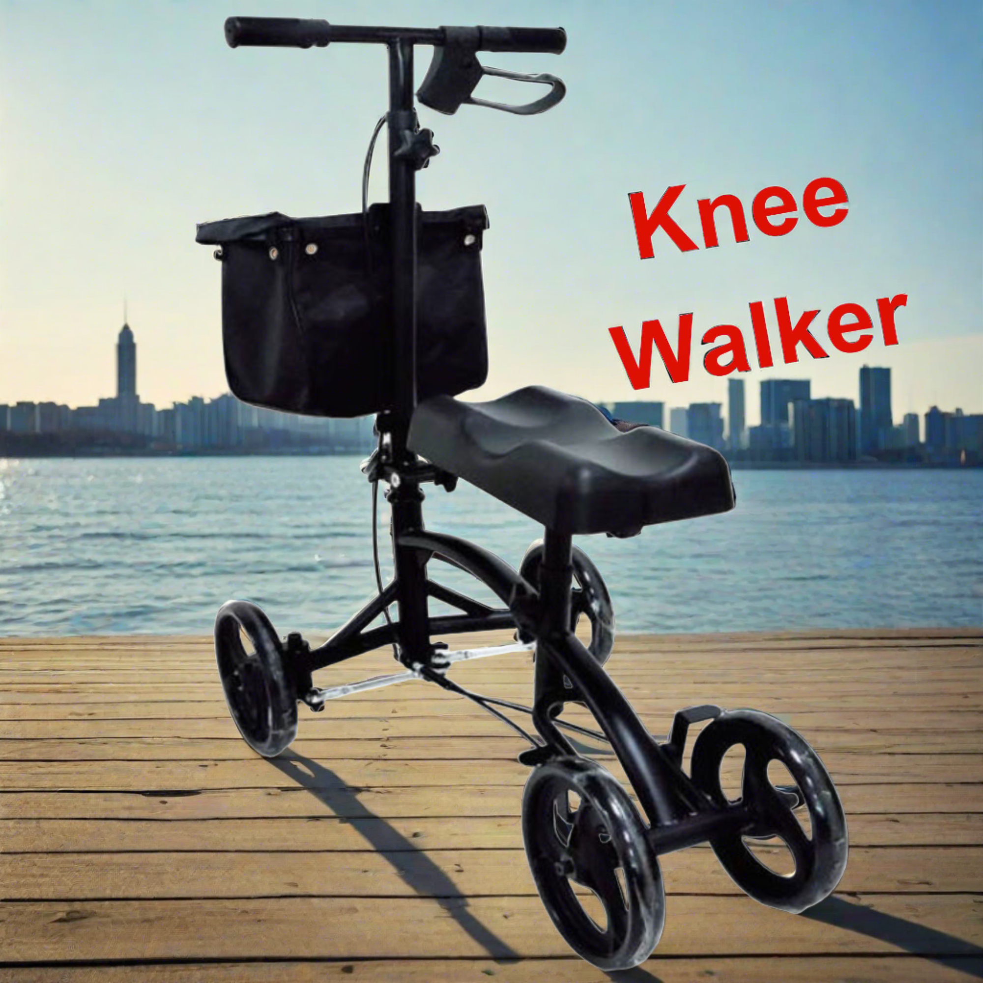 MOBB Knee Walker - Steerable, Padded, Steel, Surgery Recovery, 350lbs, Black - Picture 3 of 12