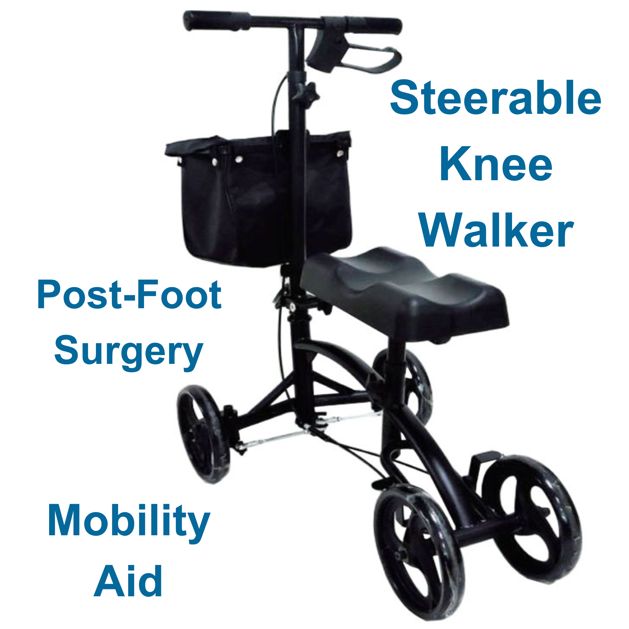 MOBB Knee Walker - Steerable, Padded, Steel, Surgery Recovery, 350lbs, Black - Picture 4 of 12