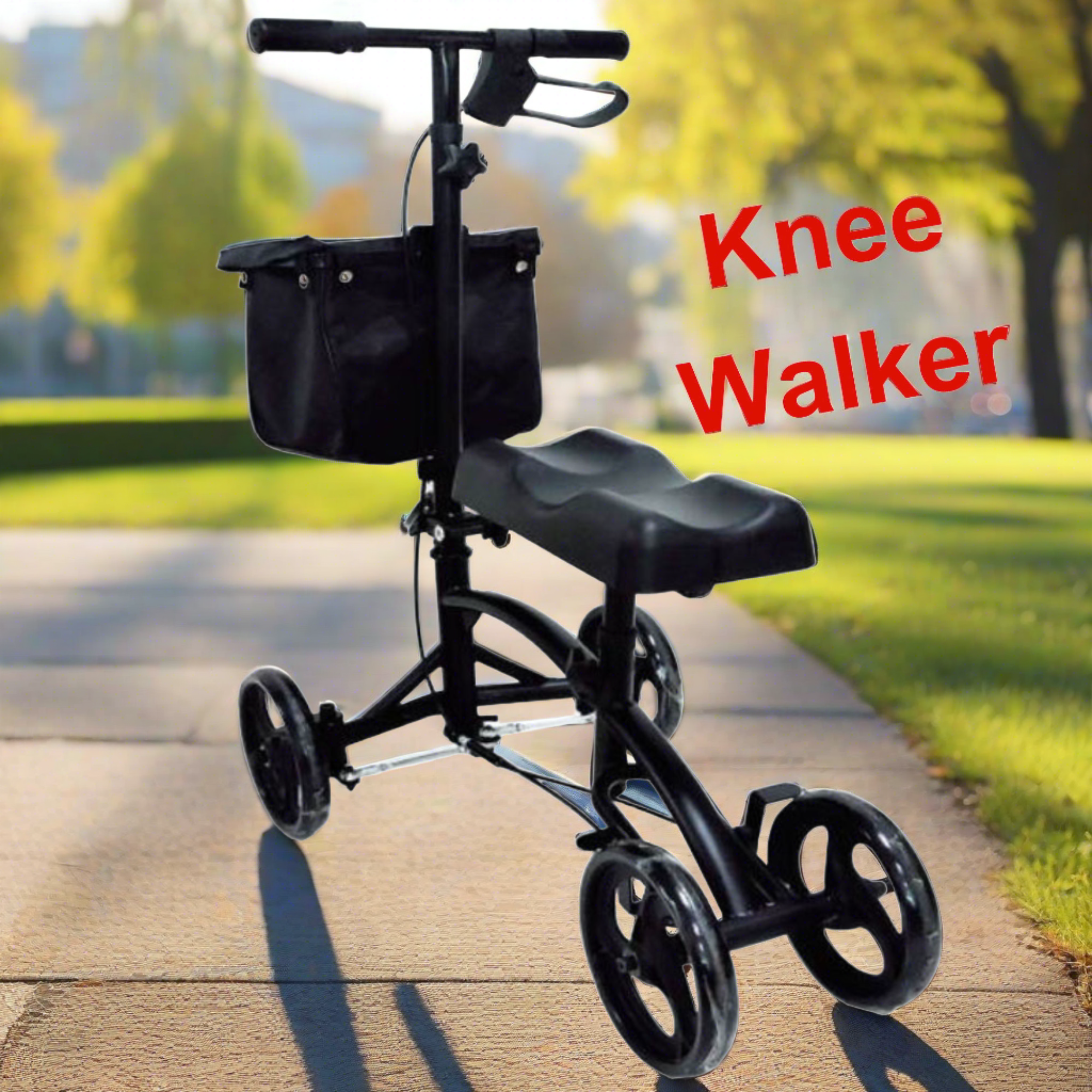 MOBB Knee Walker - Steerable, Padded, Steel, Surgery Recovery, 350lbs, Black - Picture 5 of 12